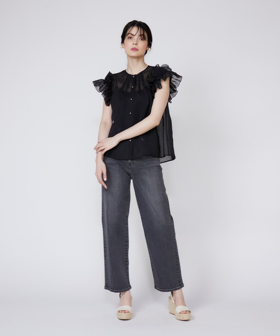 Maglie le cassetto「《大きいサイズ》シアーフリルブラウス」|シャツ・ブラウス|