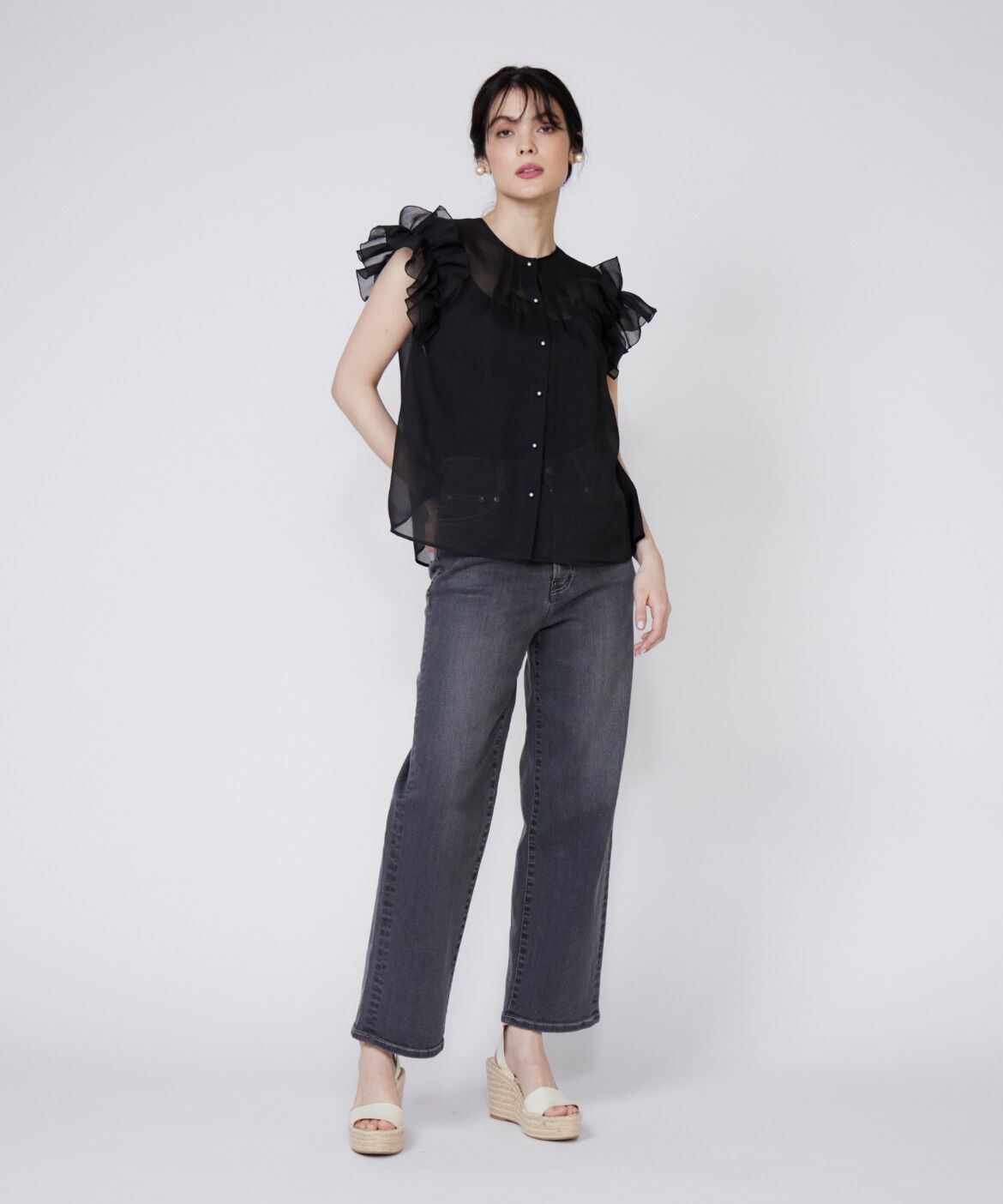 Maglie le cassetto「《大きいサイズ》シアーフリルブラウス」|シャツ・ブラウス|