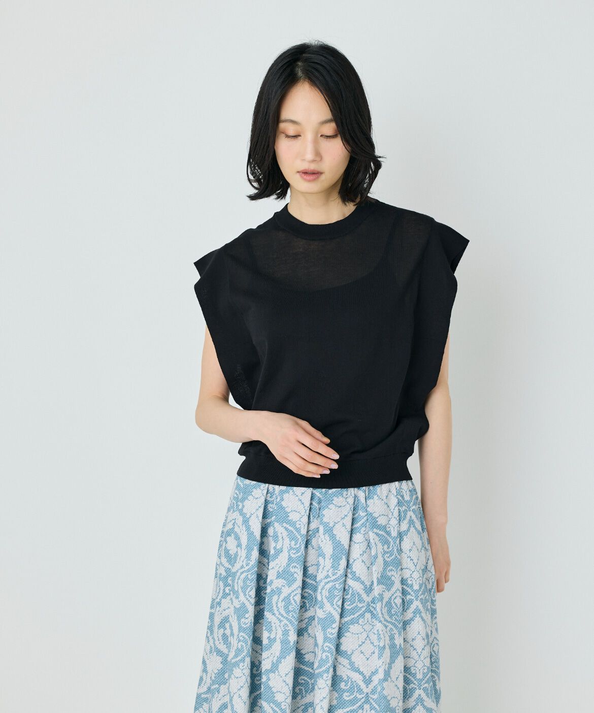 7-IDconcept.「コットンナイロンクルーネックプルオーバー」|ニット・セーター|