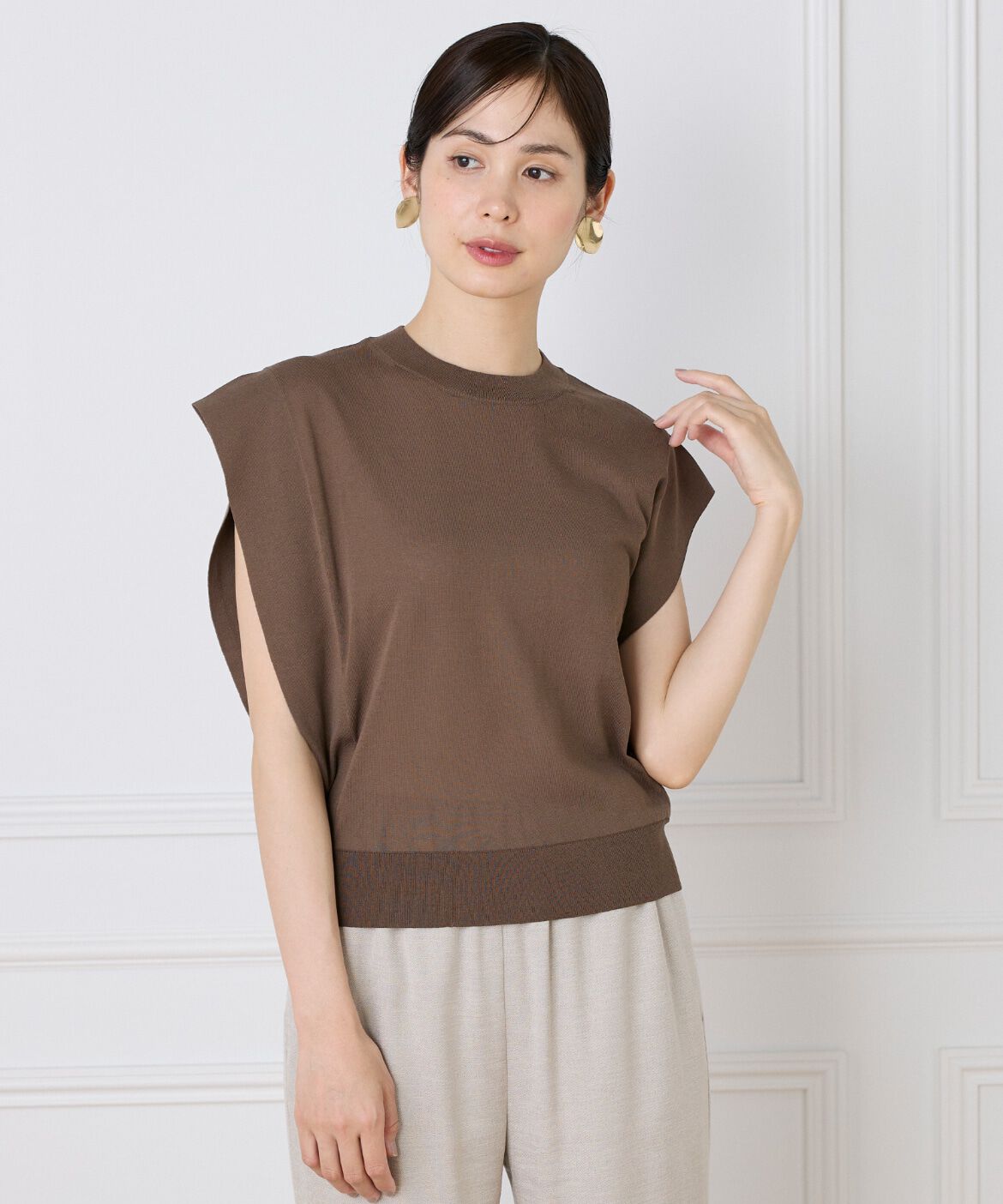 7-IDconcept.「コットンナイロンクルーネックプルオーバー」|ニット・セーター|モカチャ3