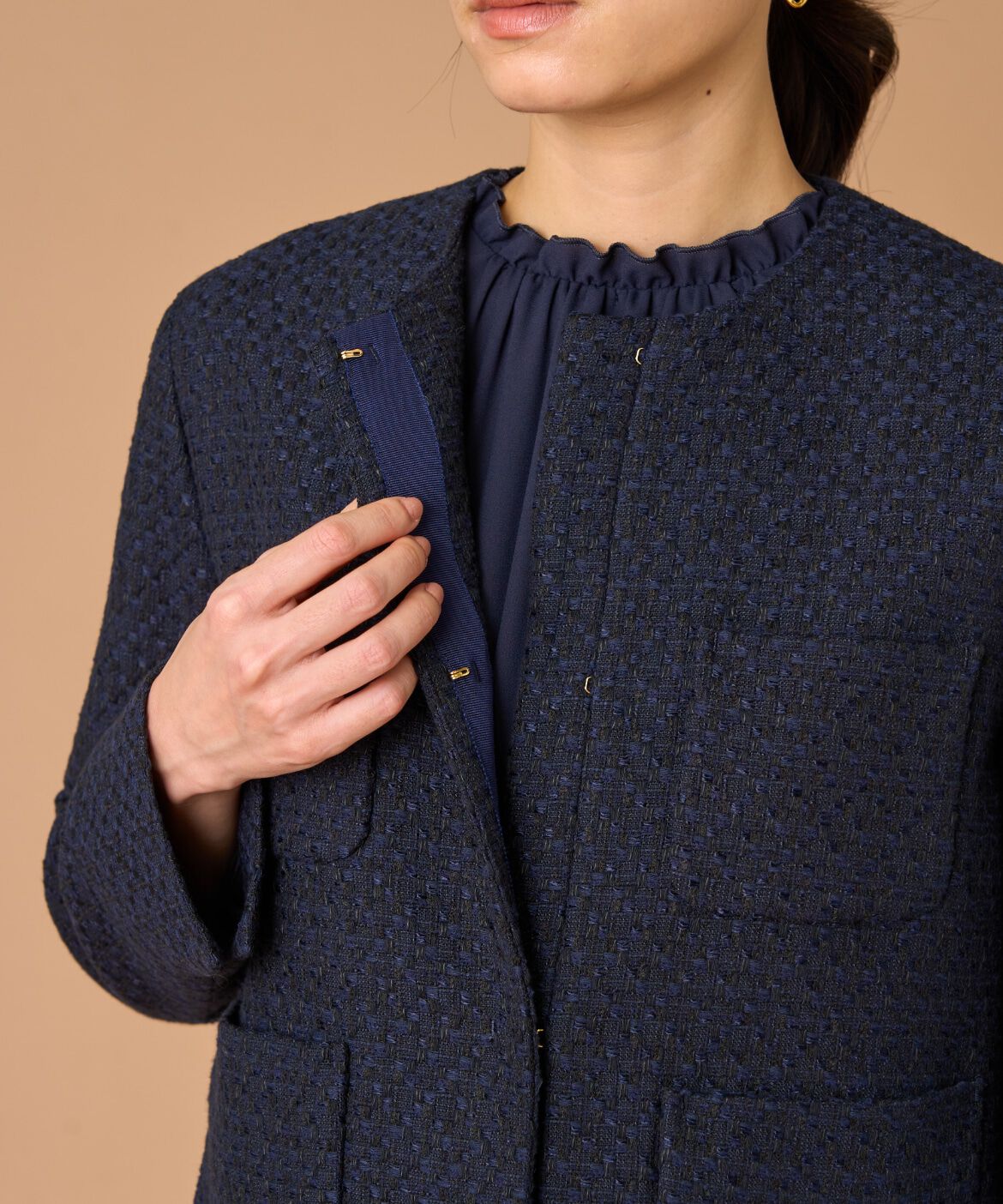 7-IDconcept.「《大きいサイズ》ツイードノーカラージャケット」|ノーカラージャケット|