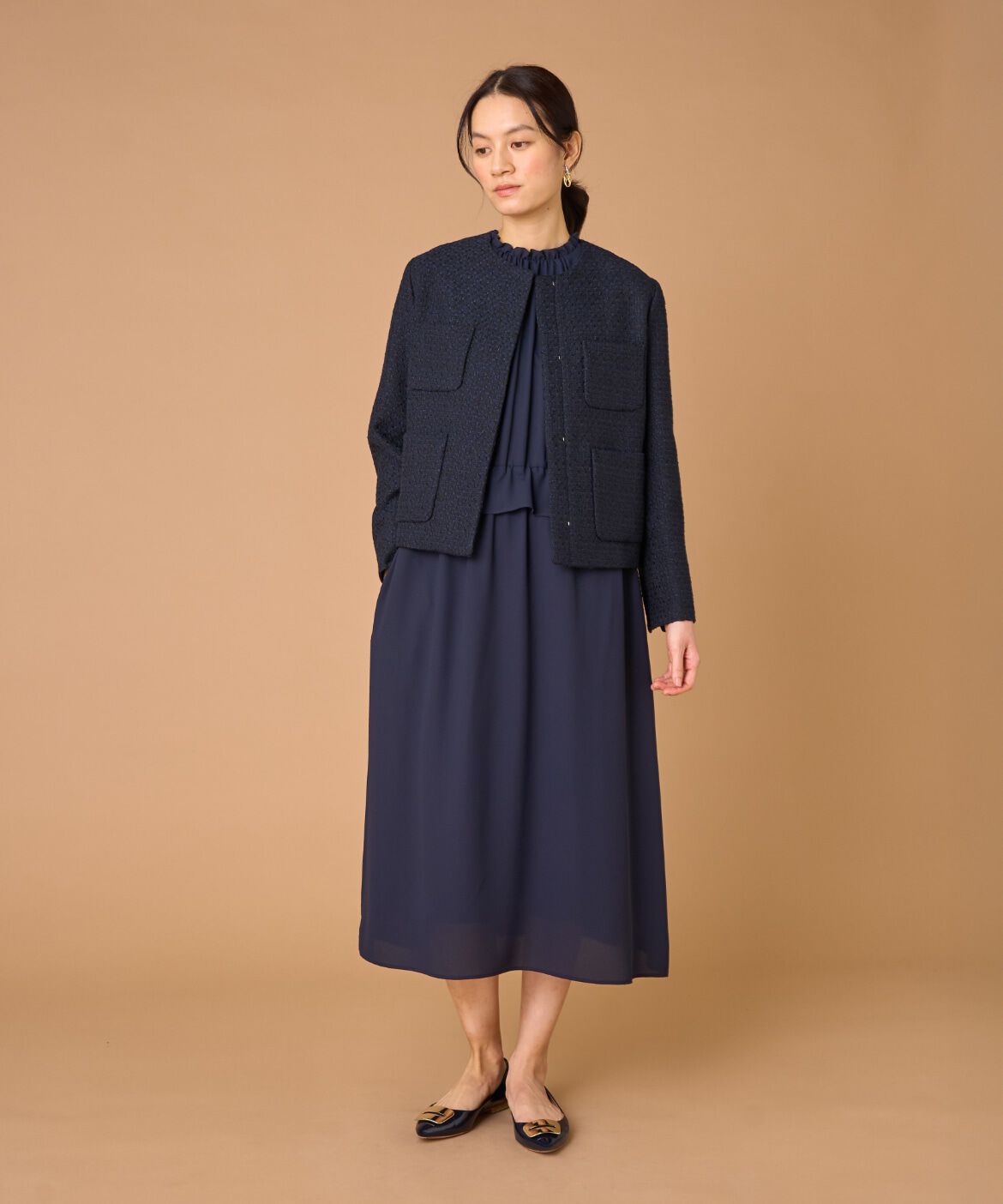 7-IDconcept.「《大きいサイズ》ツイードノーカラージャケット」|ノーカラージャケット|