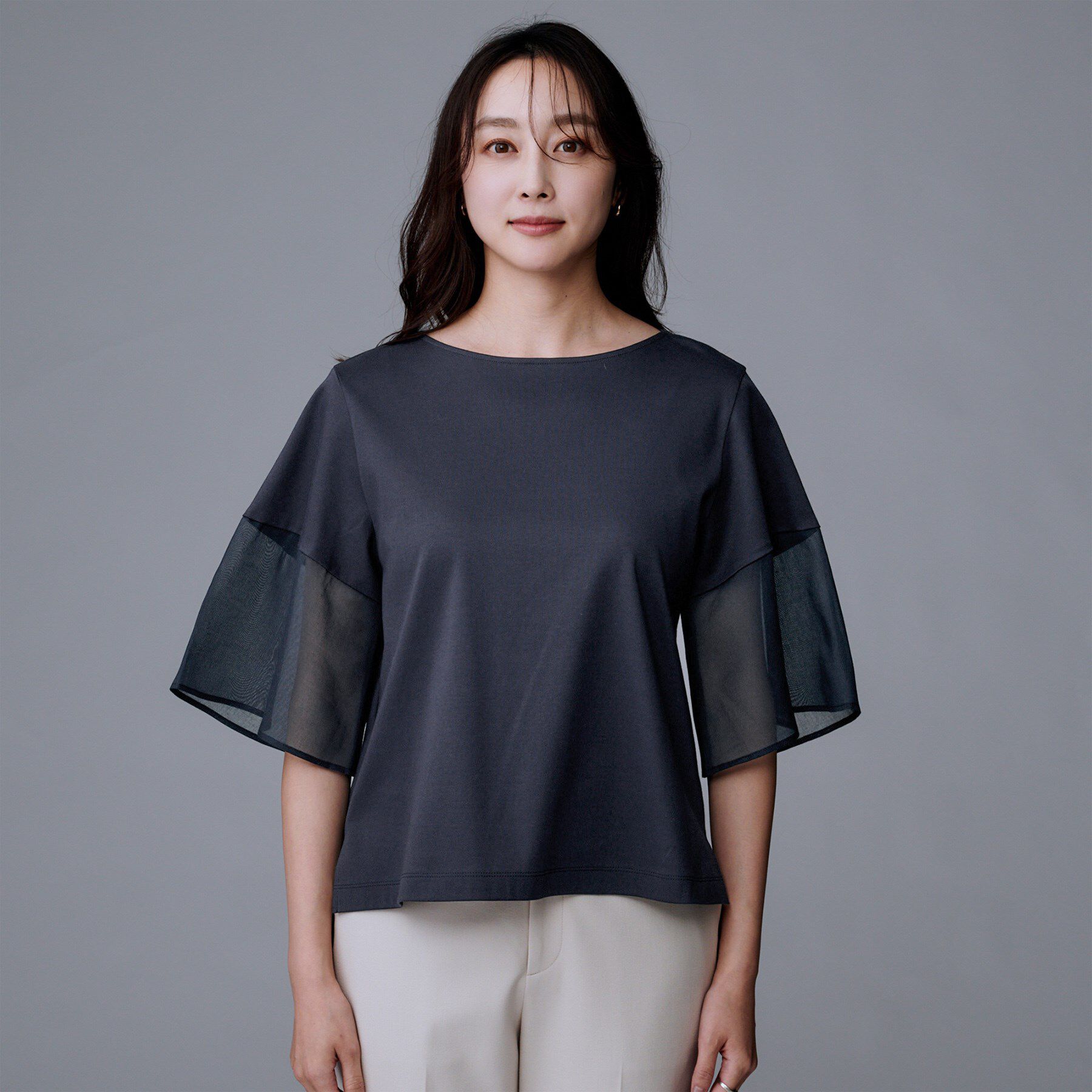 UNTITLED「【洗える/五分袖】シアースリーブ プルオーバー」|Tシャツ・カットソー|