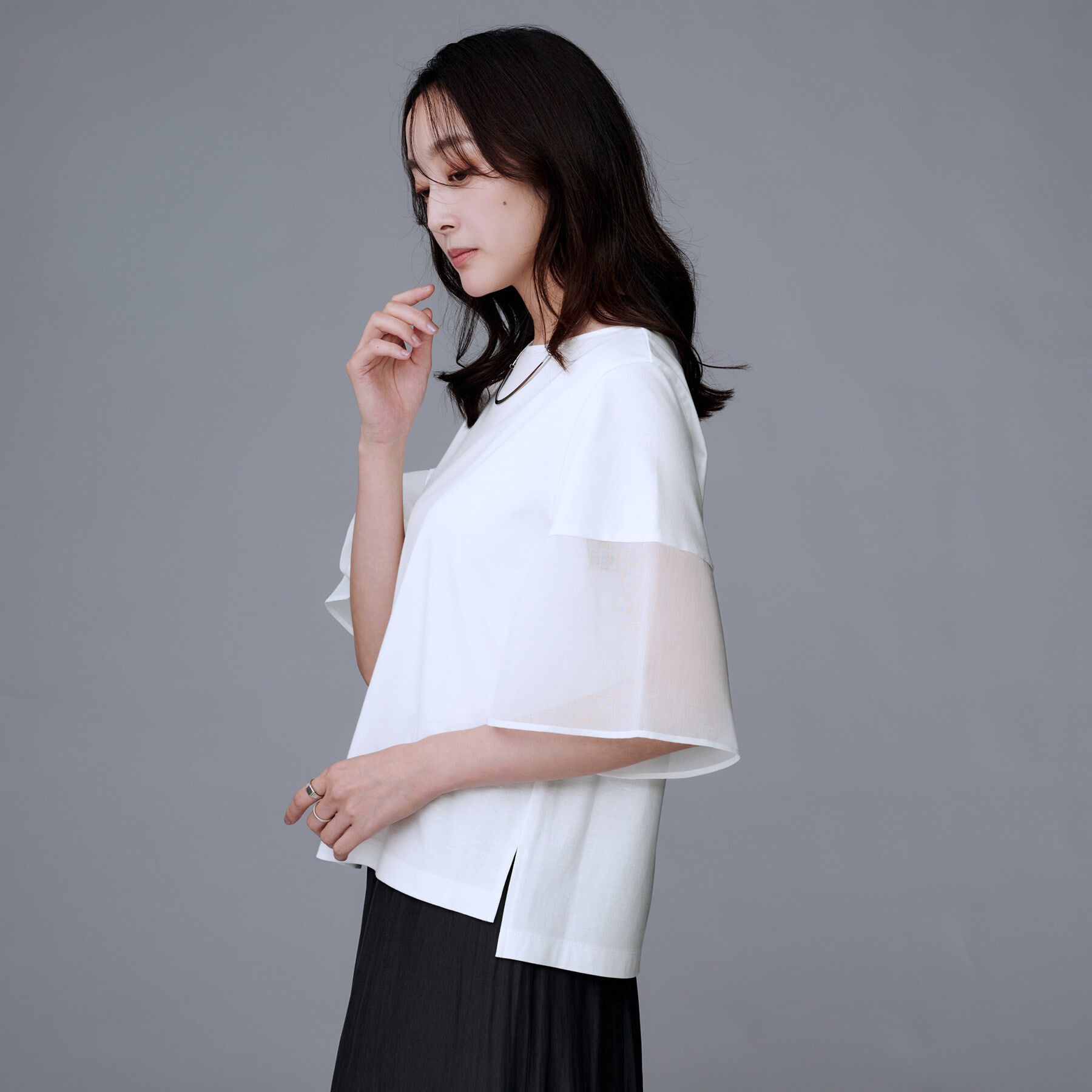 UNTITLED「【洗える/五分袖】シアースリーブ プルオーバー」|Tシャツ・カットソー|