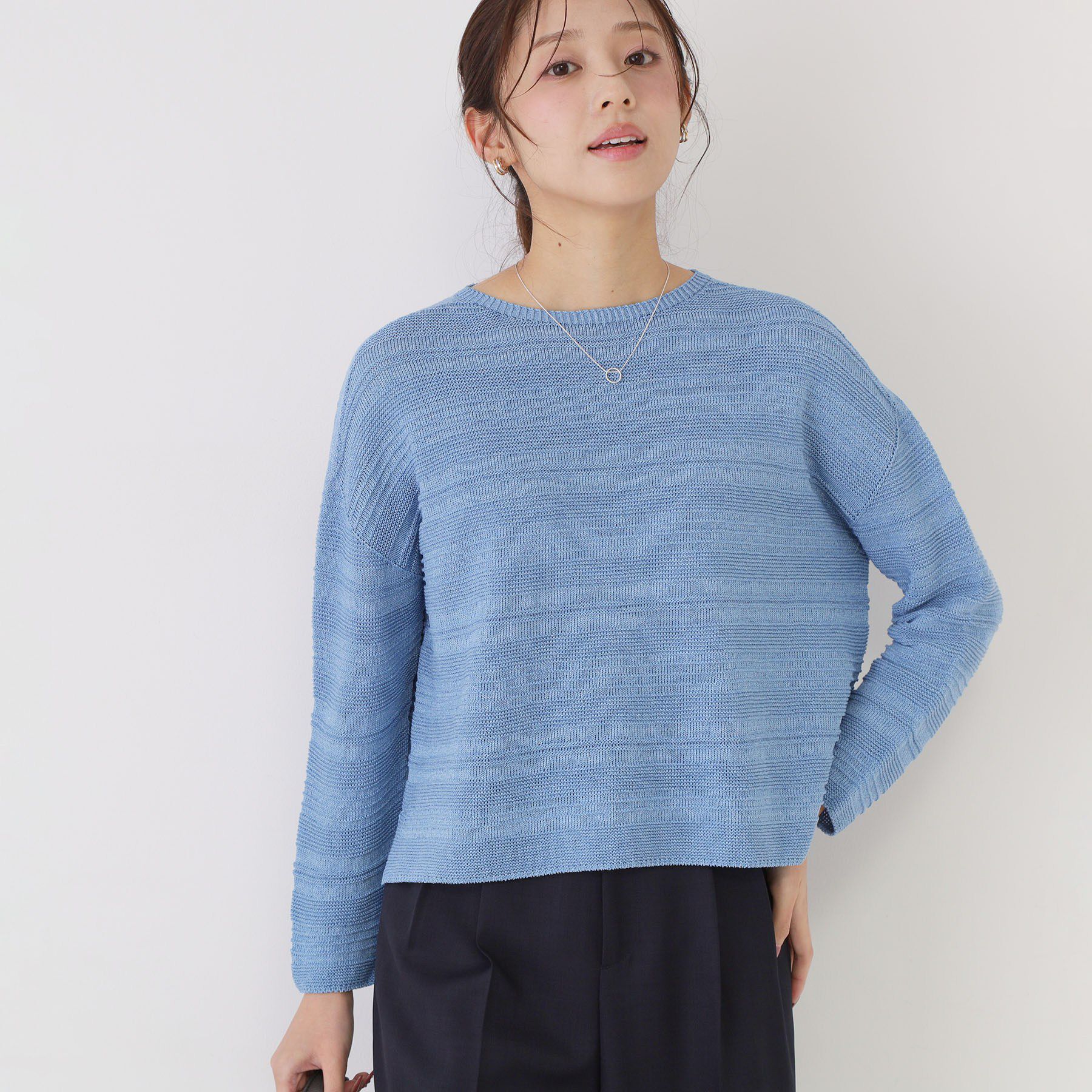 COUP DE CHANCE「【手洗い可／日本製／和紙使用】地柄ボーダーニット」|ニット・セーター|ブルー(093)