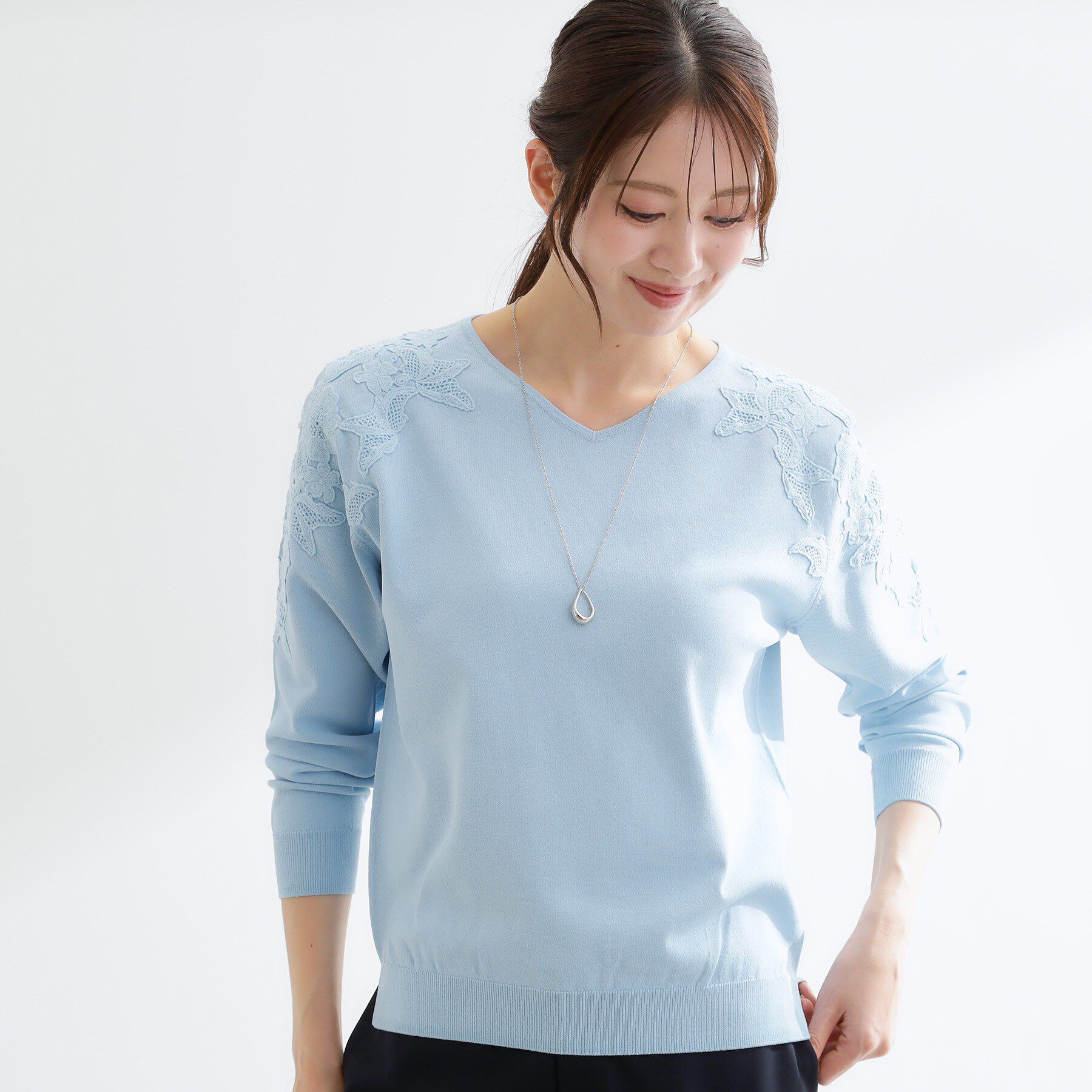 Reflect「レースデザインスリーブニットプルオーバー」|ニット・セーター|