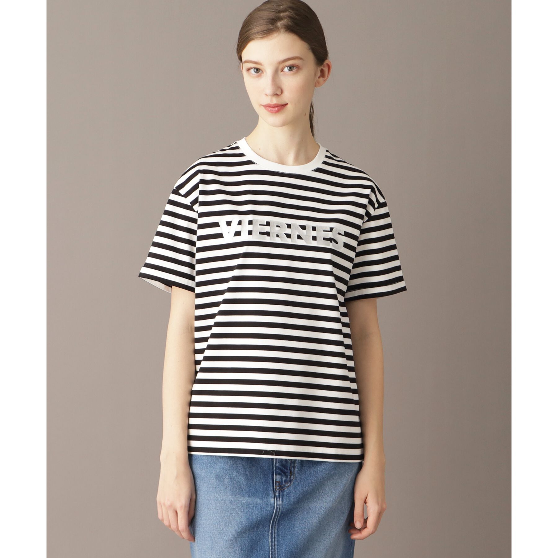 DRESSTERIOR「【接触冷感/抗菌防臭/消臭】アイスクリアコットン VIERNESロゴボーダーT」|Tシャツ・カットソー|