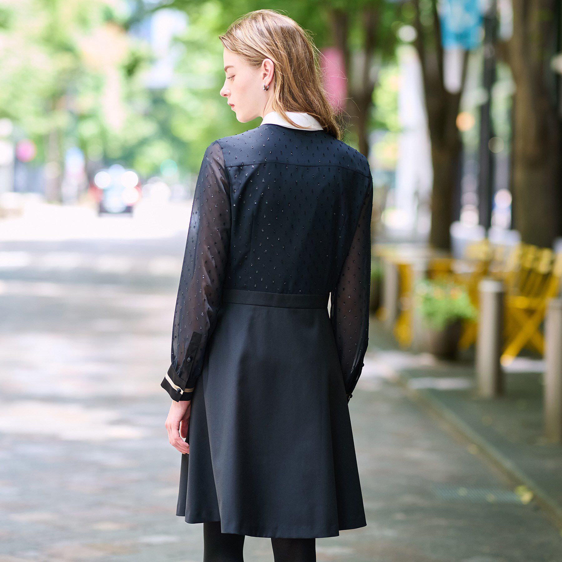 DRESSTERIOR「【洗える/きれいめ】フィルムドットクレリックワンピース」|ワンピース|