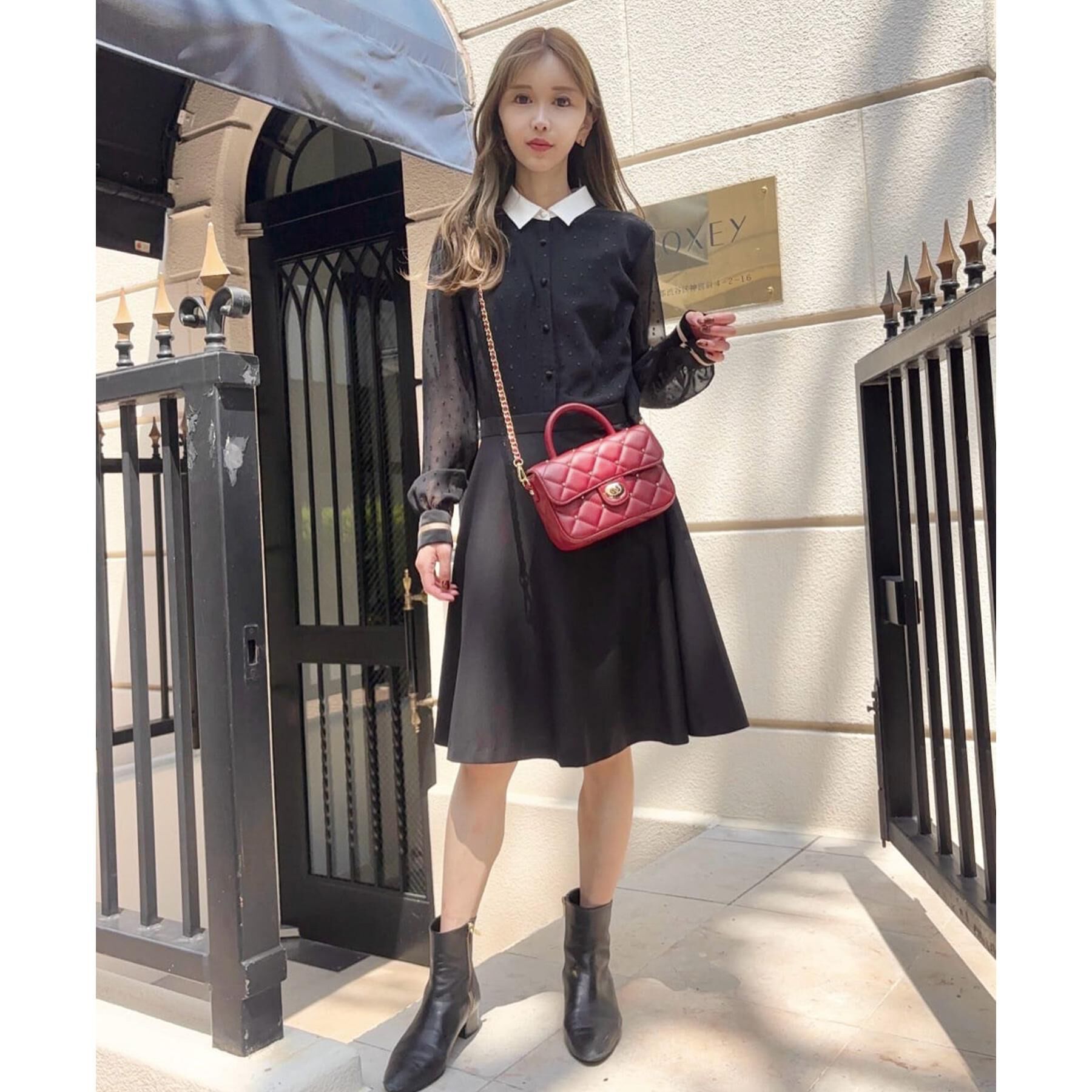 DRESSTERIOR「【洗える/きれいめ】フィルムドットクレリックワンピース」|ワンピース|