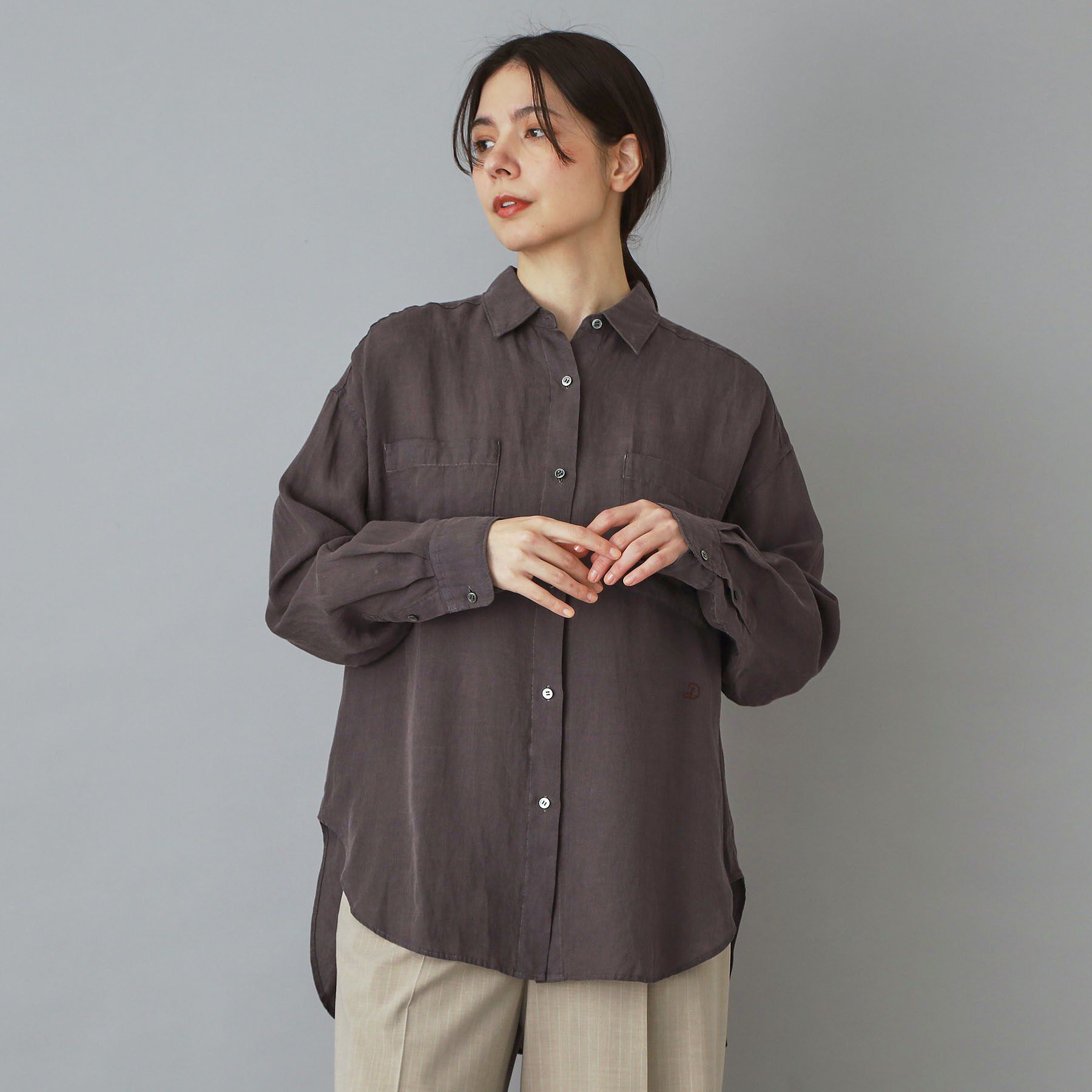 DRESSTERIOR「ガーメントダイラミーシャツ」|シャツ・ブラウス|チャコールグレー(0