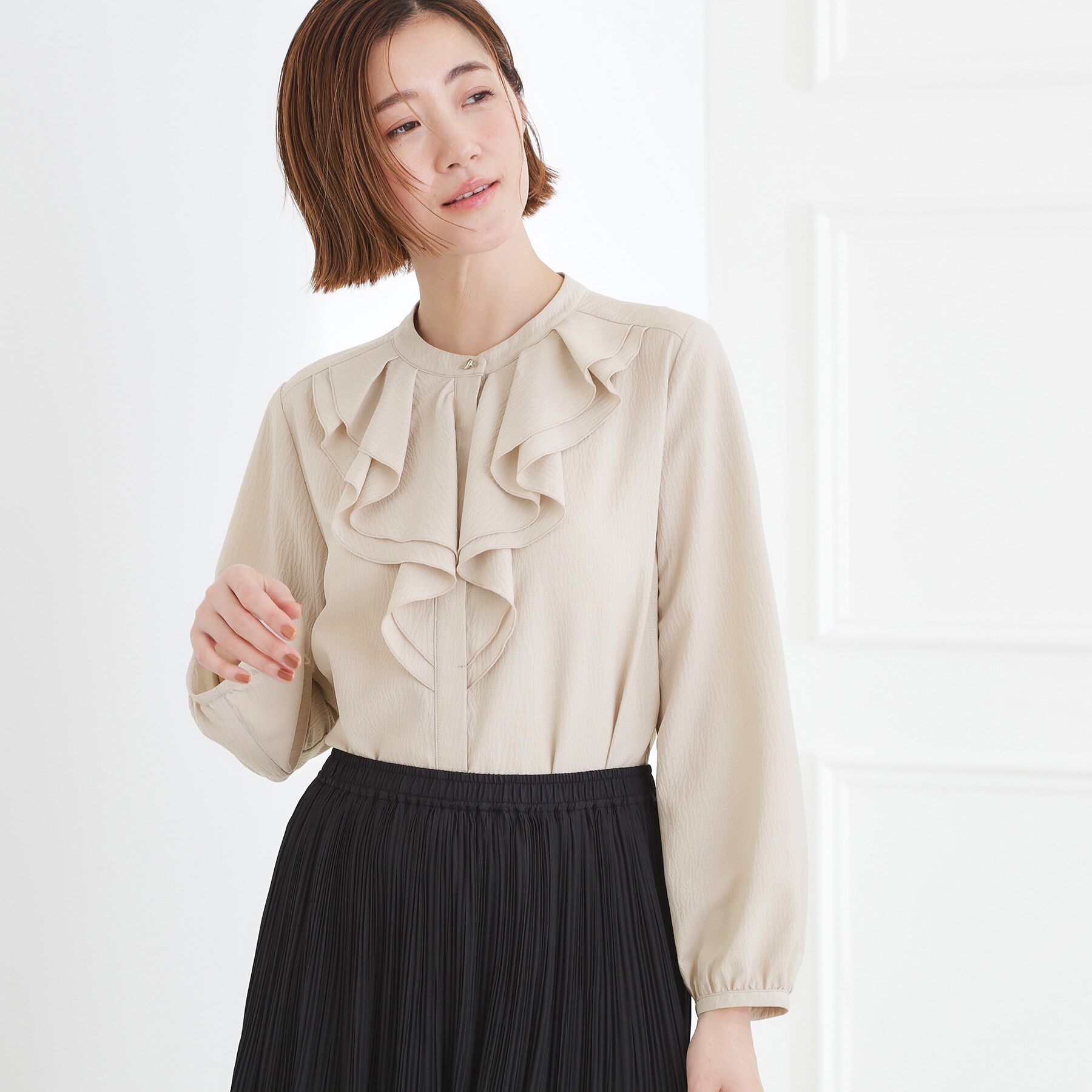 grove「【手洗いOK】フロントラッフルフリルブラウス」|シャツ・ブラウス|トープ(054)