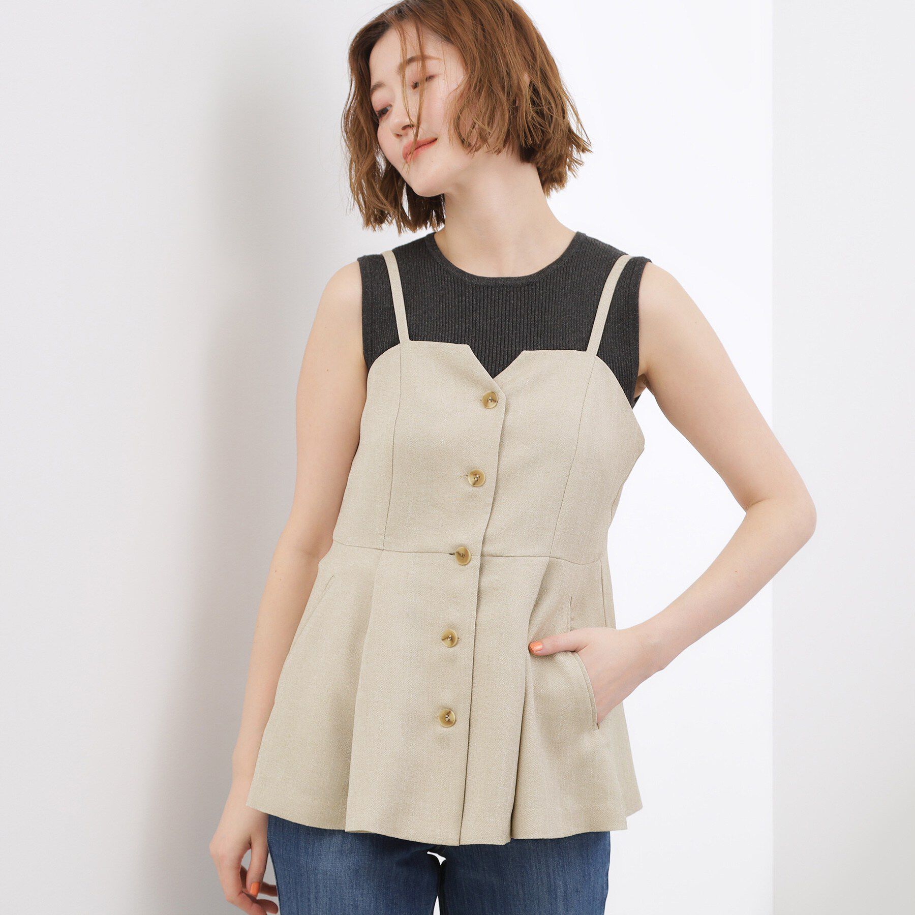 grove「【貴島明日香さん着用・カセット服】リネンライク ペプラムビスチェ」|シャツ・ブラウス|