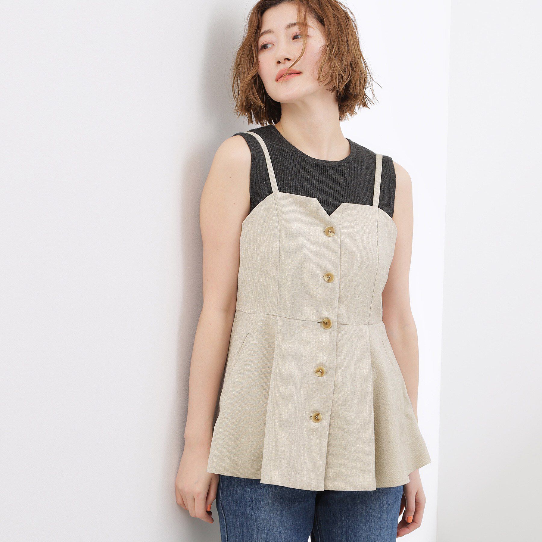 grove「【貴島明日香さん着用・カセット服】リネンライク ペプラムビスチェ」|シャツ・ブラウス|ベージュ(052)