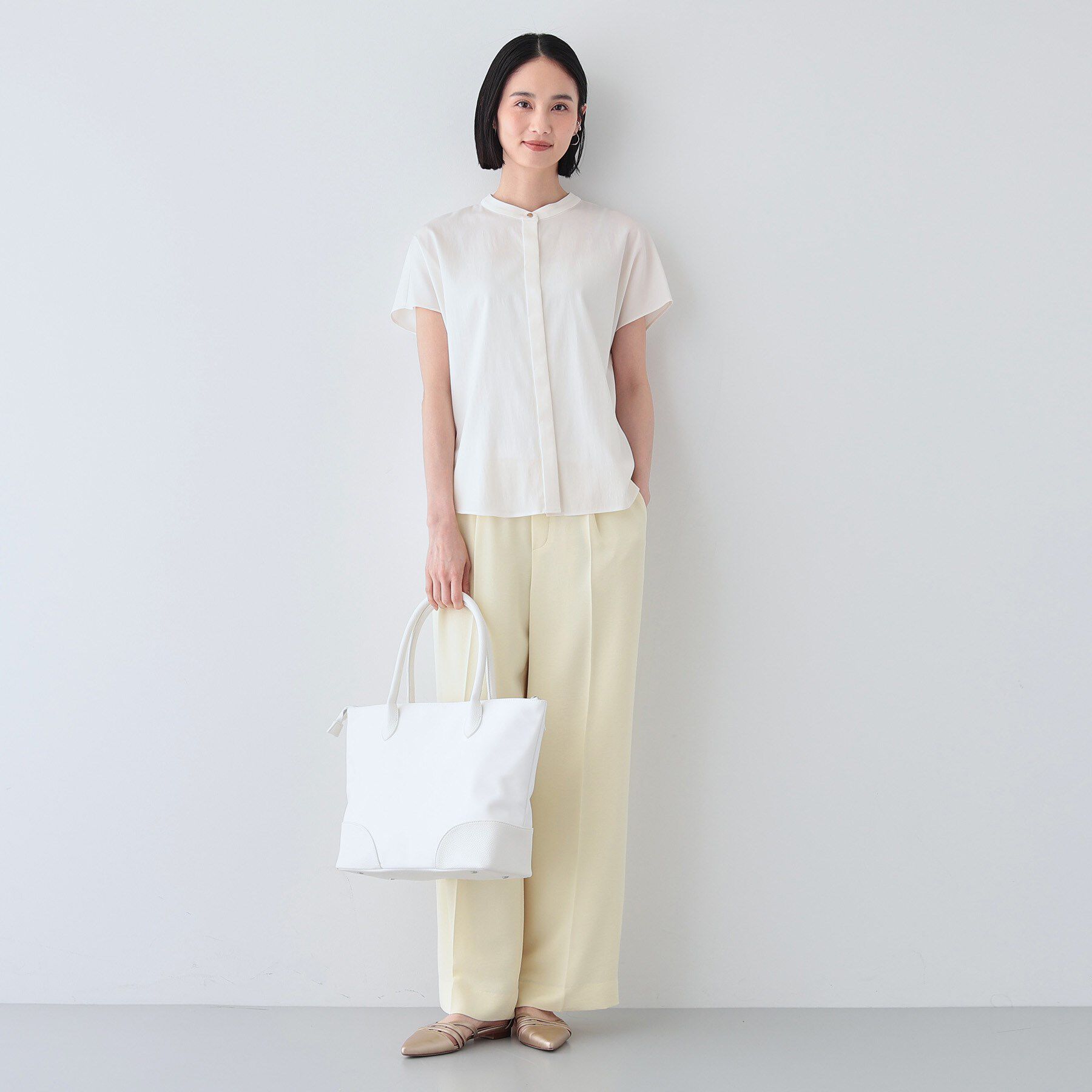 INDIVI「【洗える／SETUP可能/UVケア/接触冷感/日本製】バンドカラー半袖ブラウス」|シャツ・ブラウス|