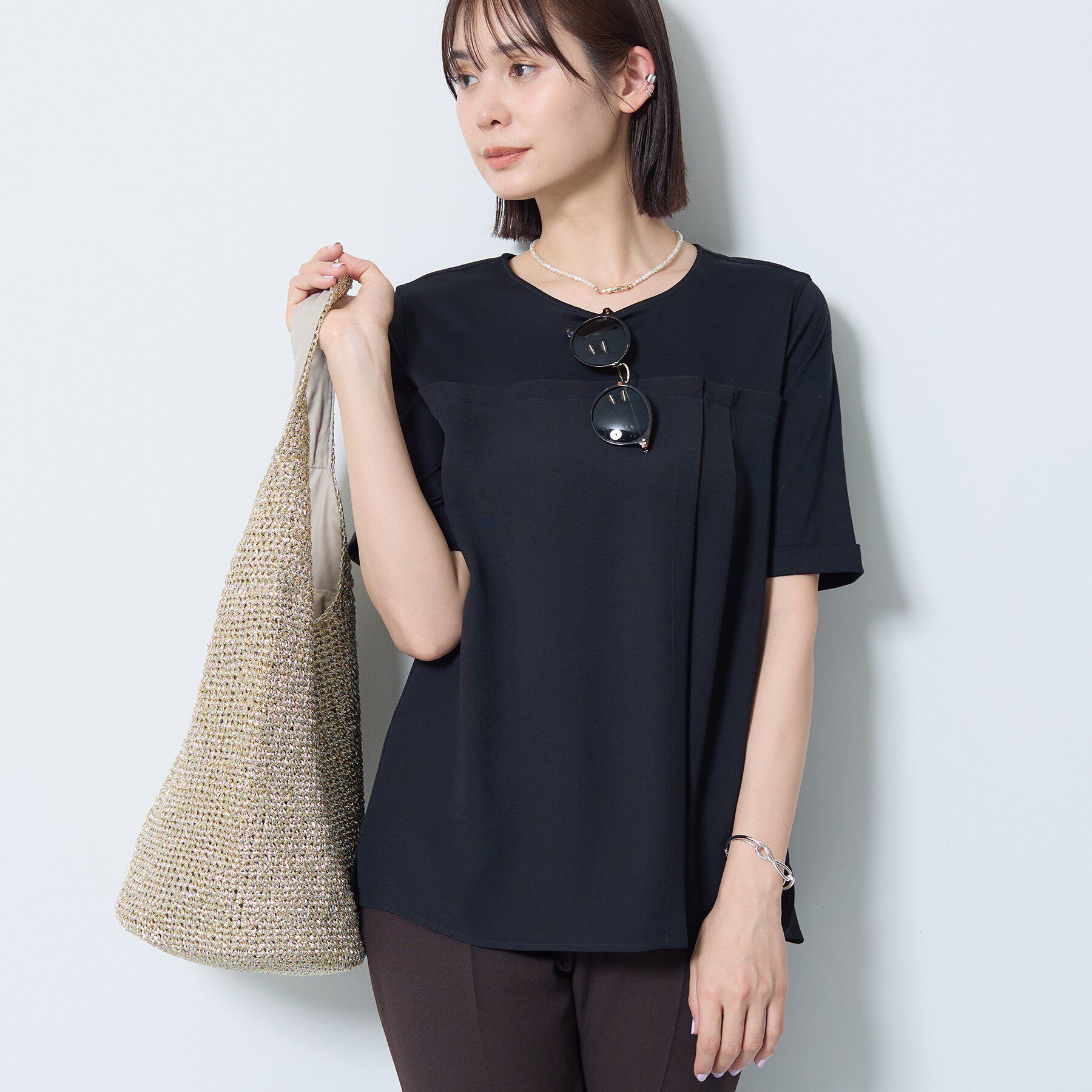 INDIVI「【着る日傘／SETUP可能】ビスチェレイヤード風トップス」|Tシャツ・カットソー|ブラック(019)