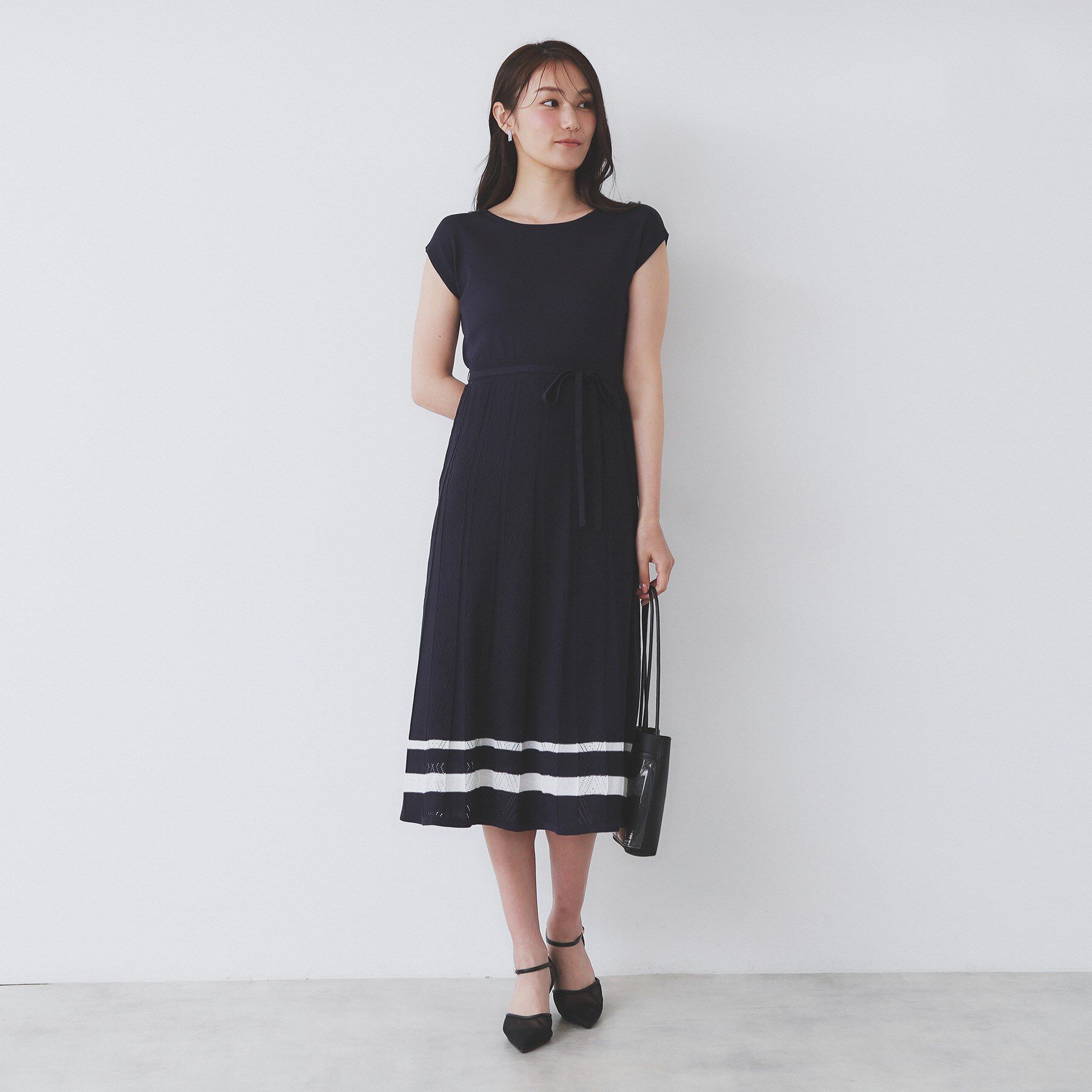 index「柄編みボーダーラインニットワンピース【洗濯機洗い可】」|ワンピース|