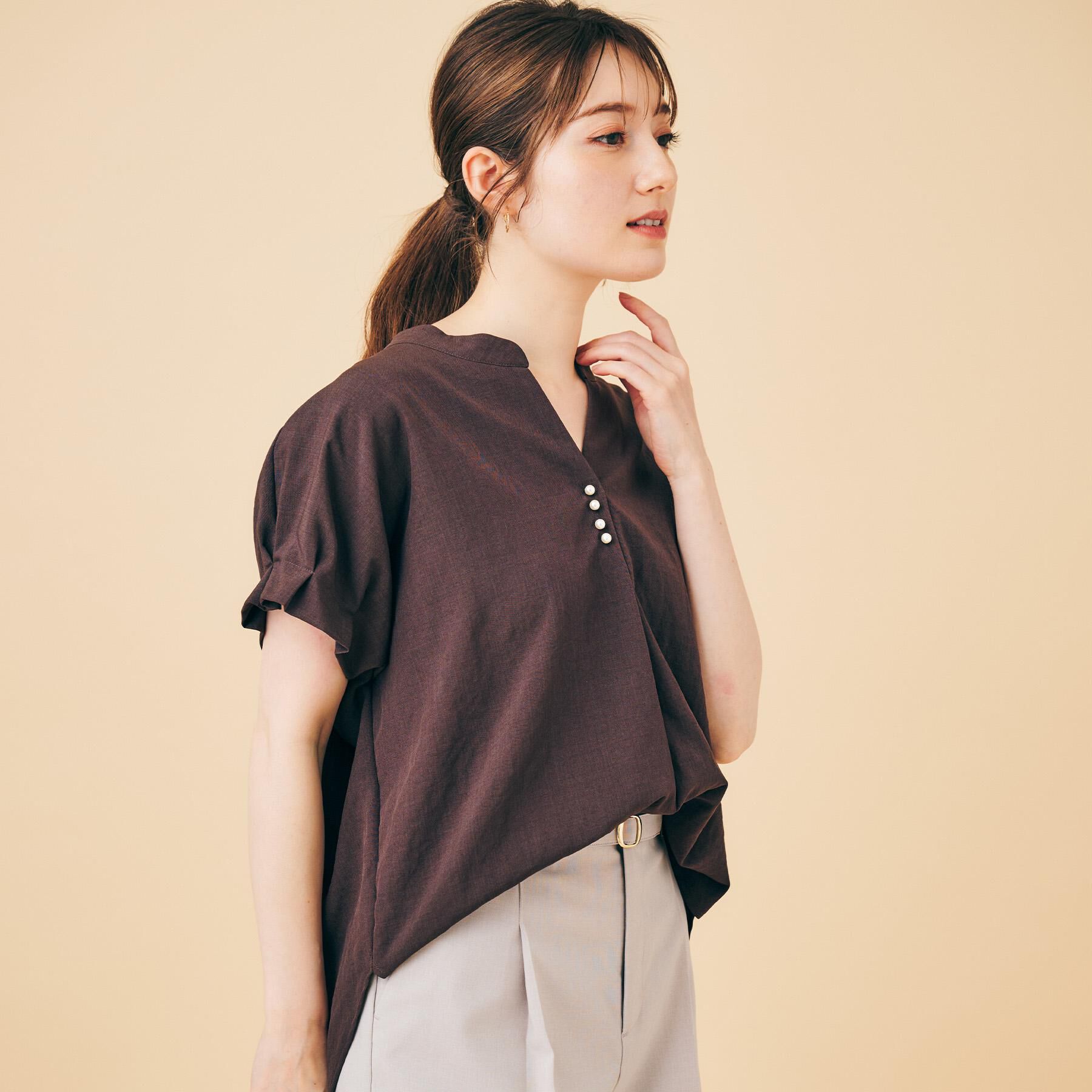 index「《7色展開/XS-LLサイズ》タックスリーブスキッパーブラウス【洗濯機洗い可/吸水速乾/抗ピル/防シ」|シャツ・ブラウス|