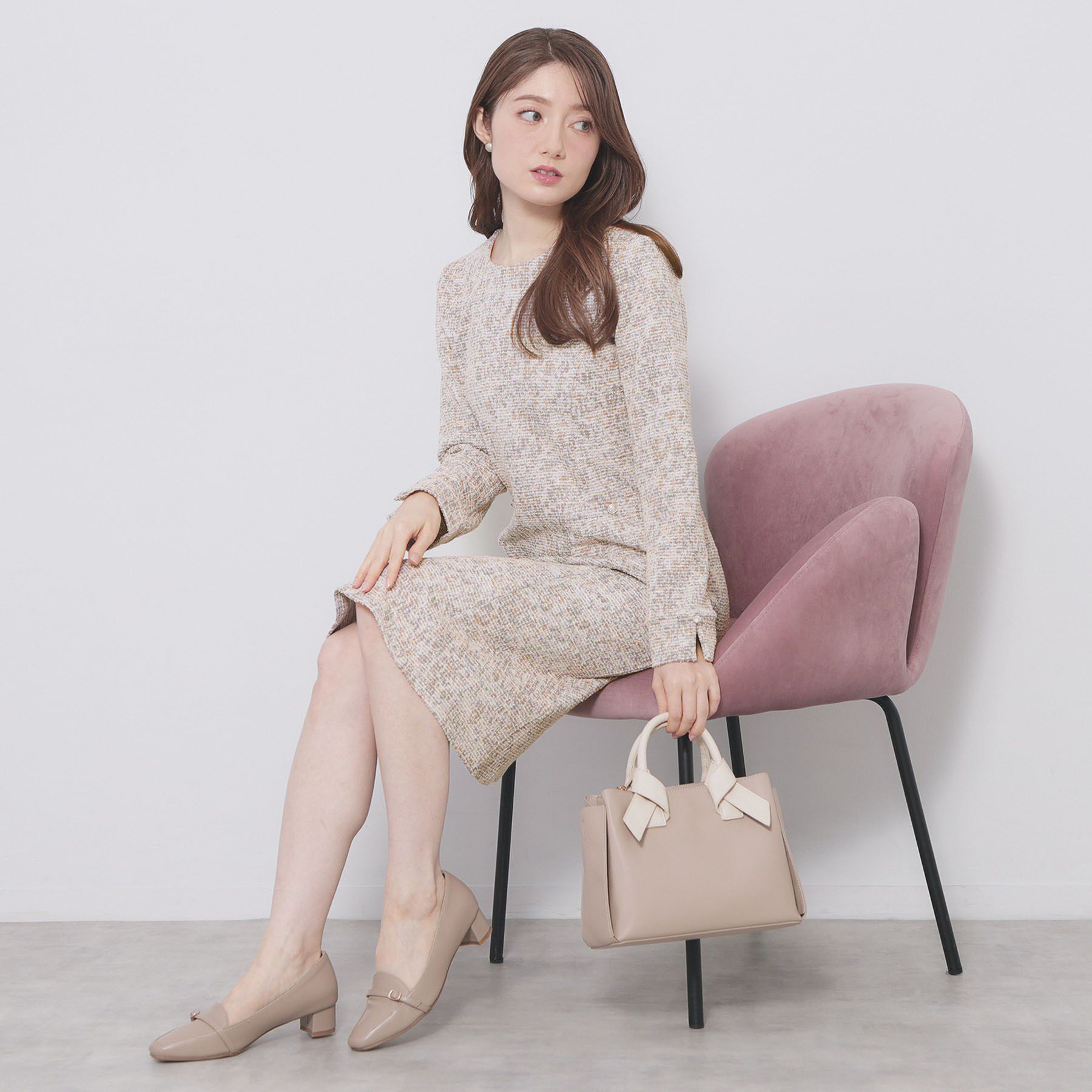 index「ミックスツィードフレアワンピース【洗える/イージーアイロン/ストレッチ】《S～3L》」|ワンピース|