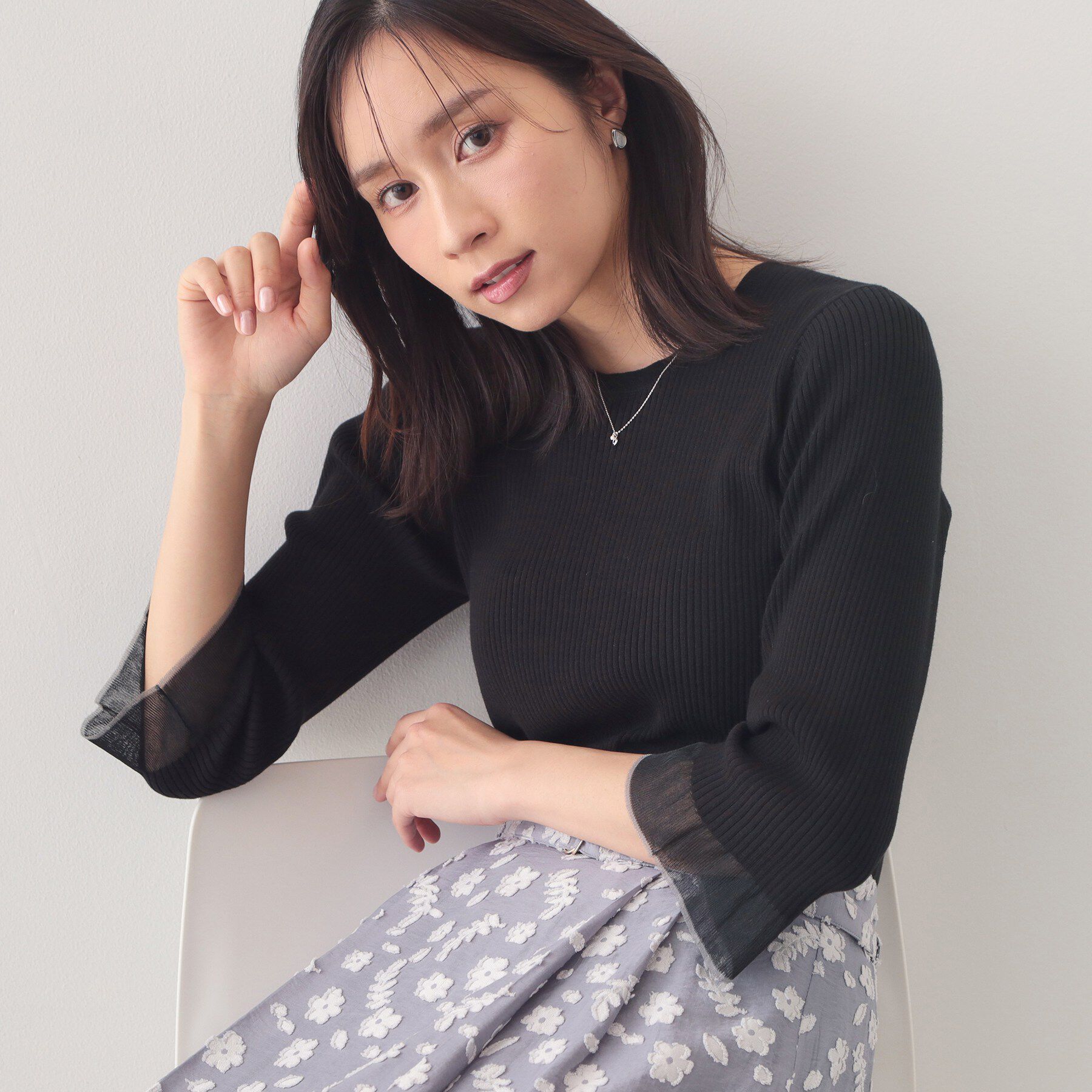 index「オーガニックコットンリブシアーフレア【ハンドウォッシャブル／UVケア】」|ニット・セーター|ブラック(819)