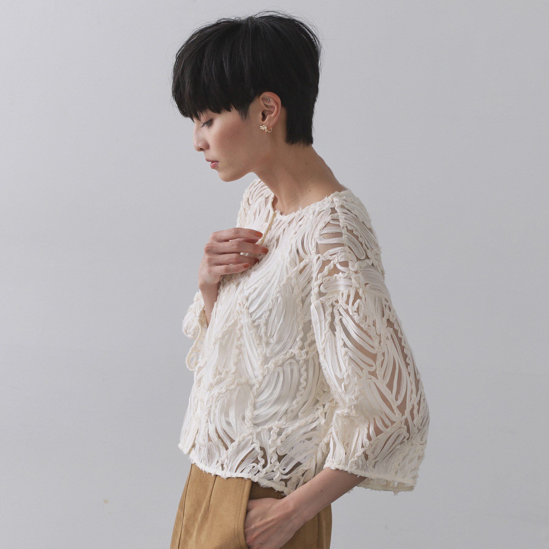 OPAQUE.CLIP「シアー刺繍レース前開きブラウス【洗濯機洗い可】」|シャツ・ブラウス|