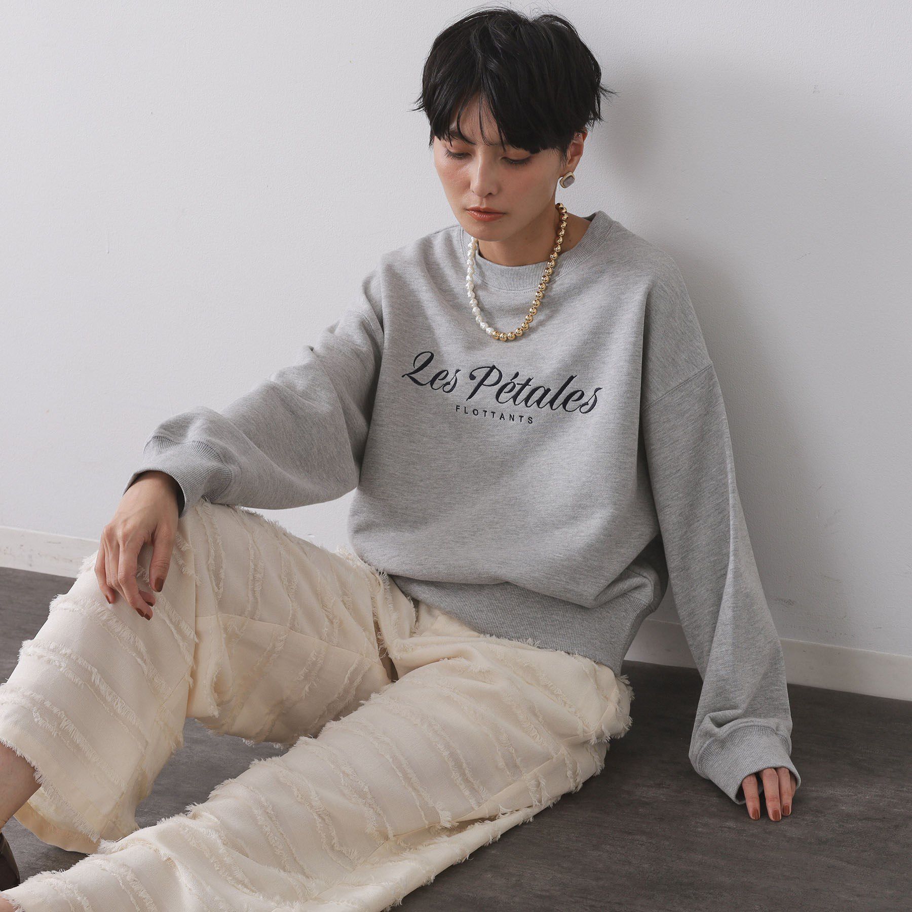 OPAQUE.CLIP「刺繍ロゴスウェット【洗濯機OK】」|Tシャツ・カットソー|グレー(012)