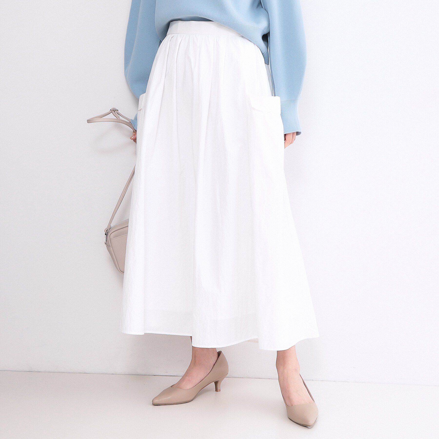 OPAQUE.CLIP「サイドポケットギャザースカート【洗濯機OK】」|スカート|ホワイト(001)