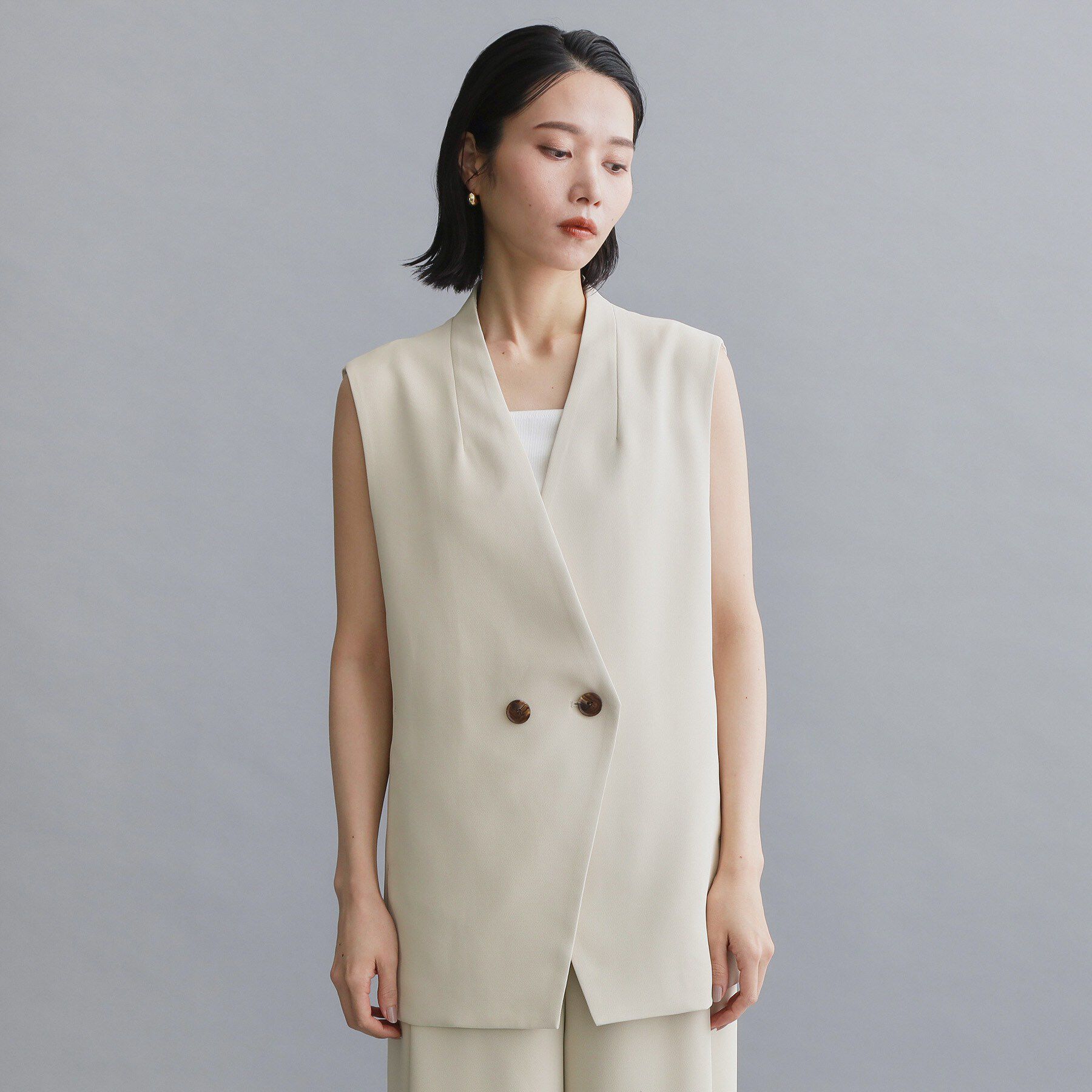 OPAQUE.CLIP「【es】ダブルブレストノーカラージレ/セットアップ対応可【洗える】」|ベスト・ジレ|