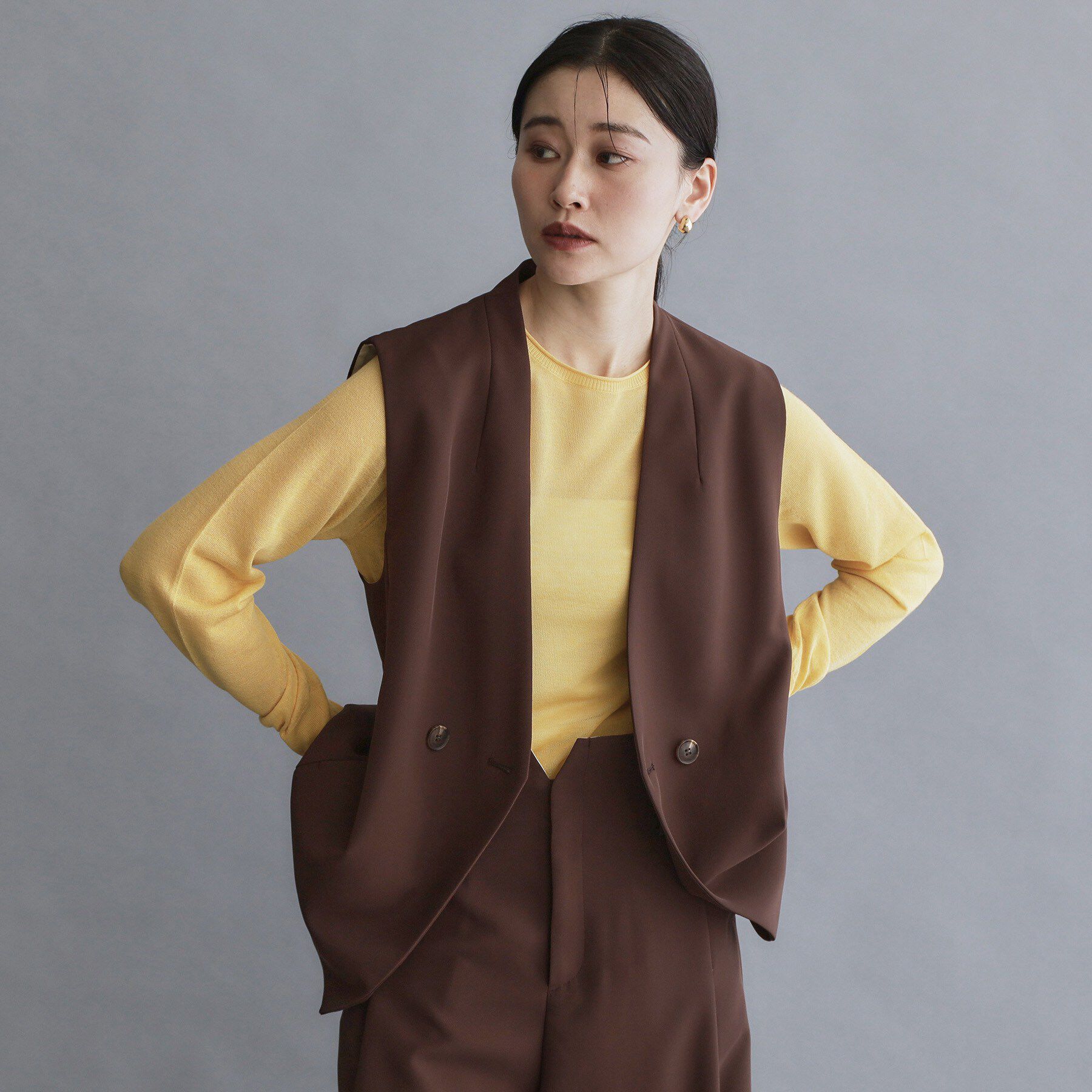 OPAQUE.CLIP「【es】ダブルブレストノーカラージレ/セットアップ対応可【洗える】」|ベスト・ジレ|