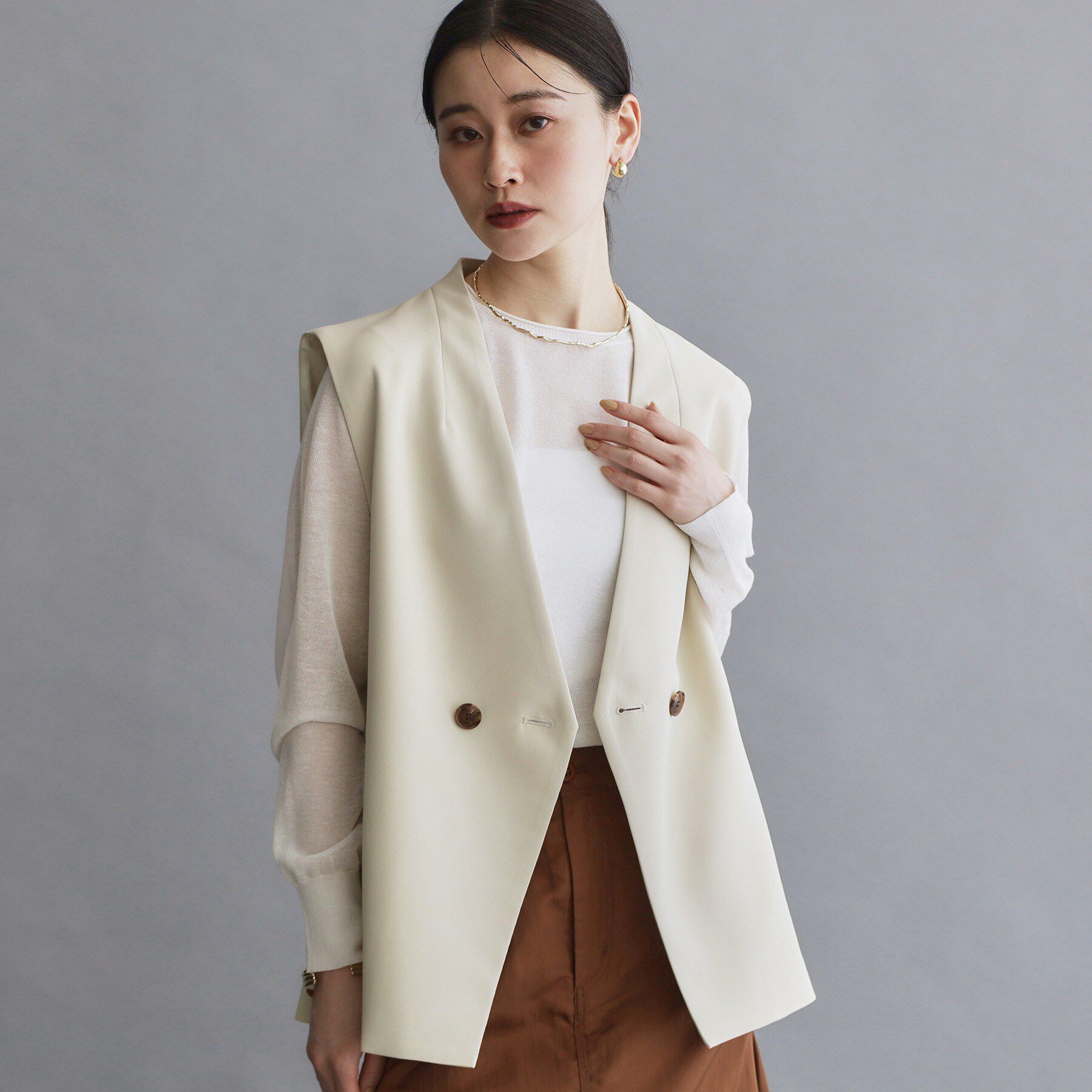 OPAQUE.CLIP「【es】ダブルブレストノーカラージレ/セットアップ対応可【洗える】」|ベスト・ジレ|