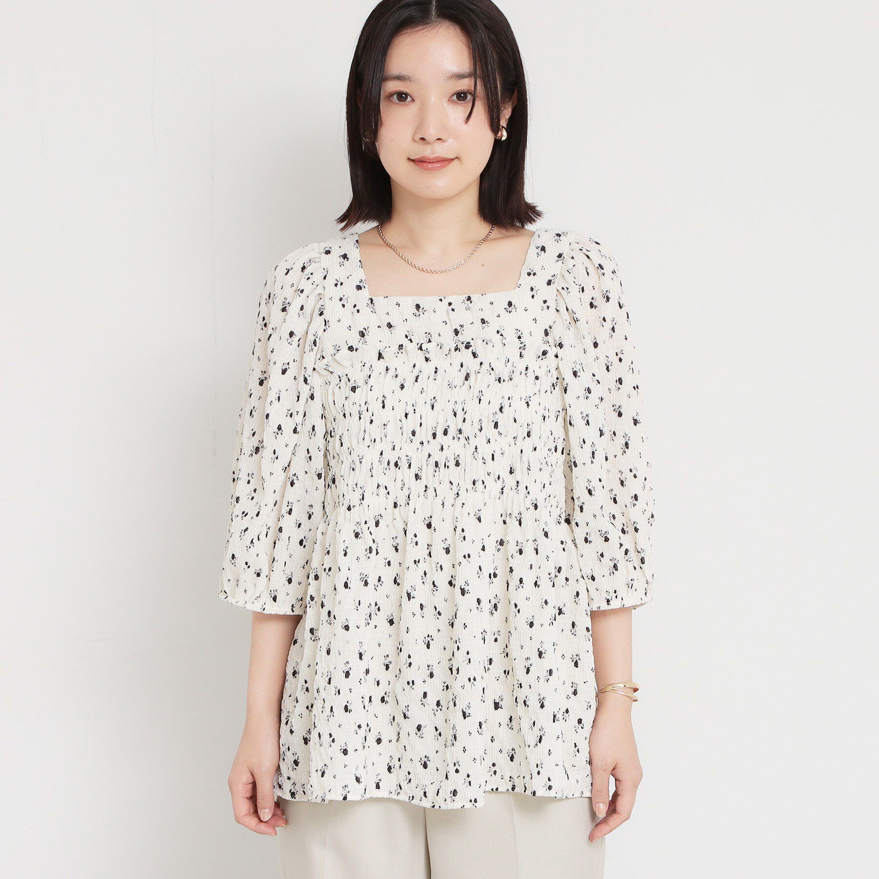 THE SHOP TK「花柄楊柳シャーリングブラウス」|シャツ・ブラウス|