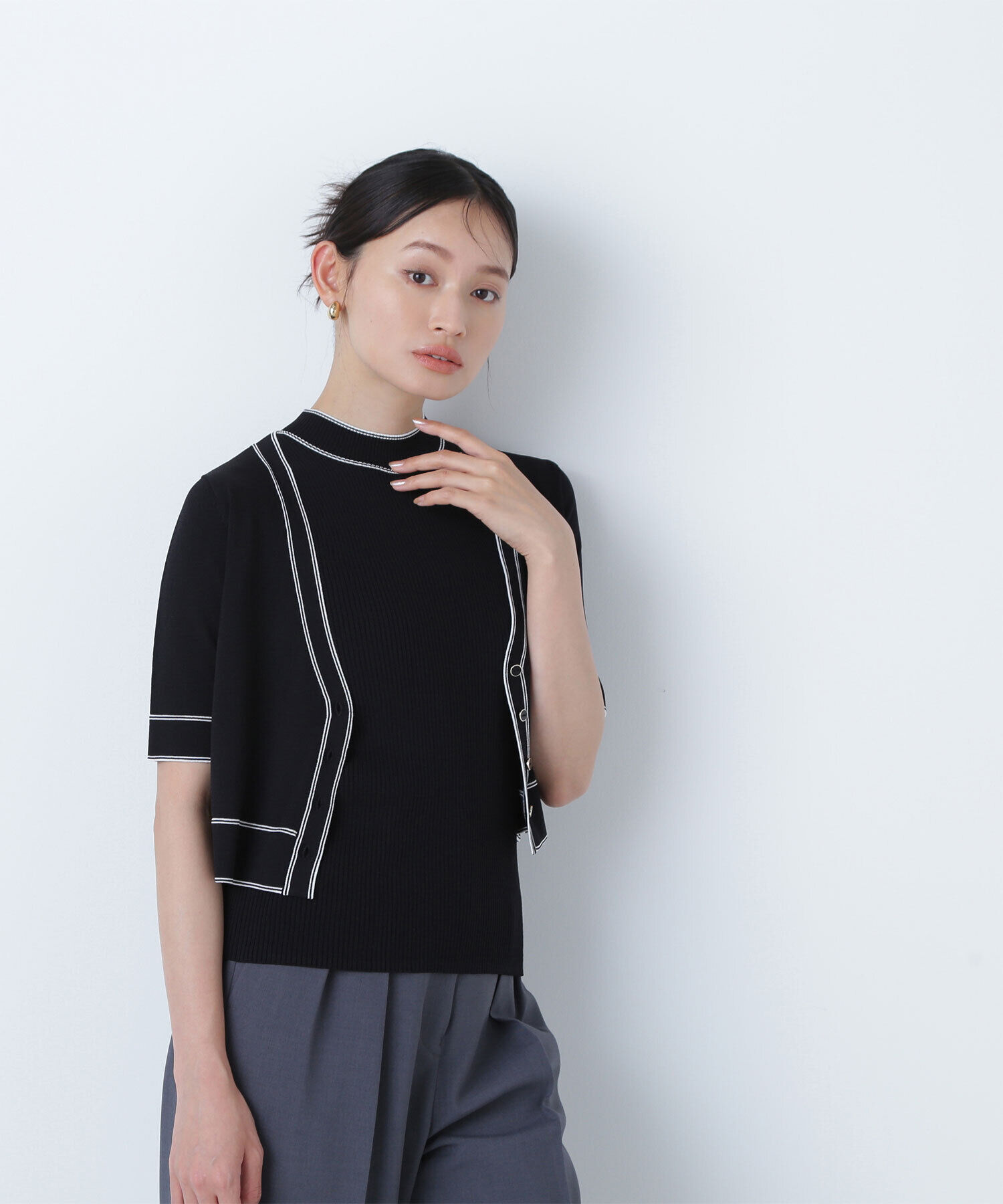  「ボトルネックバイカラーアンサンブル」|ニット・セーター|