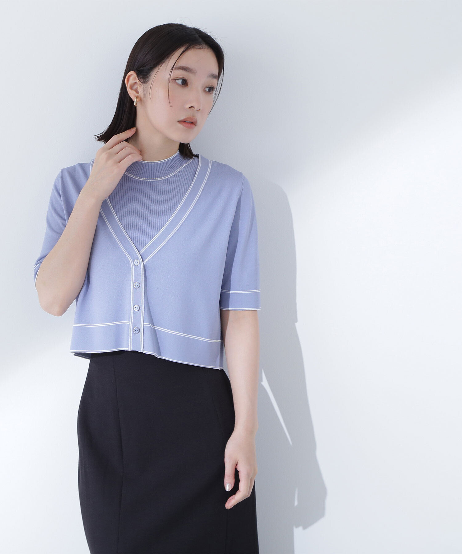  「ボトルネックバイカラーアンサンブル」|ニット・セーター|