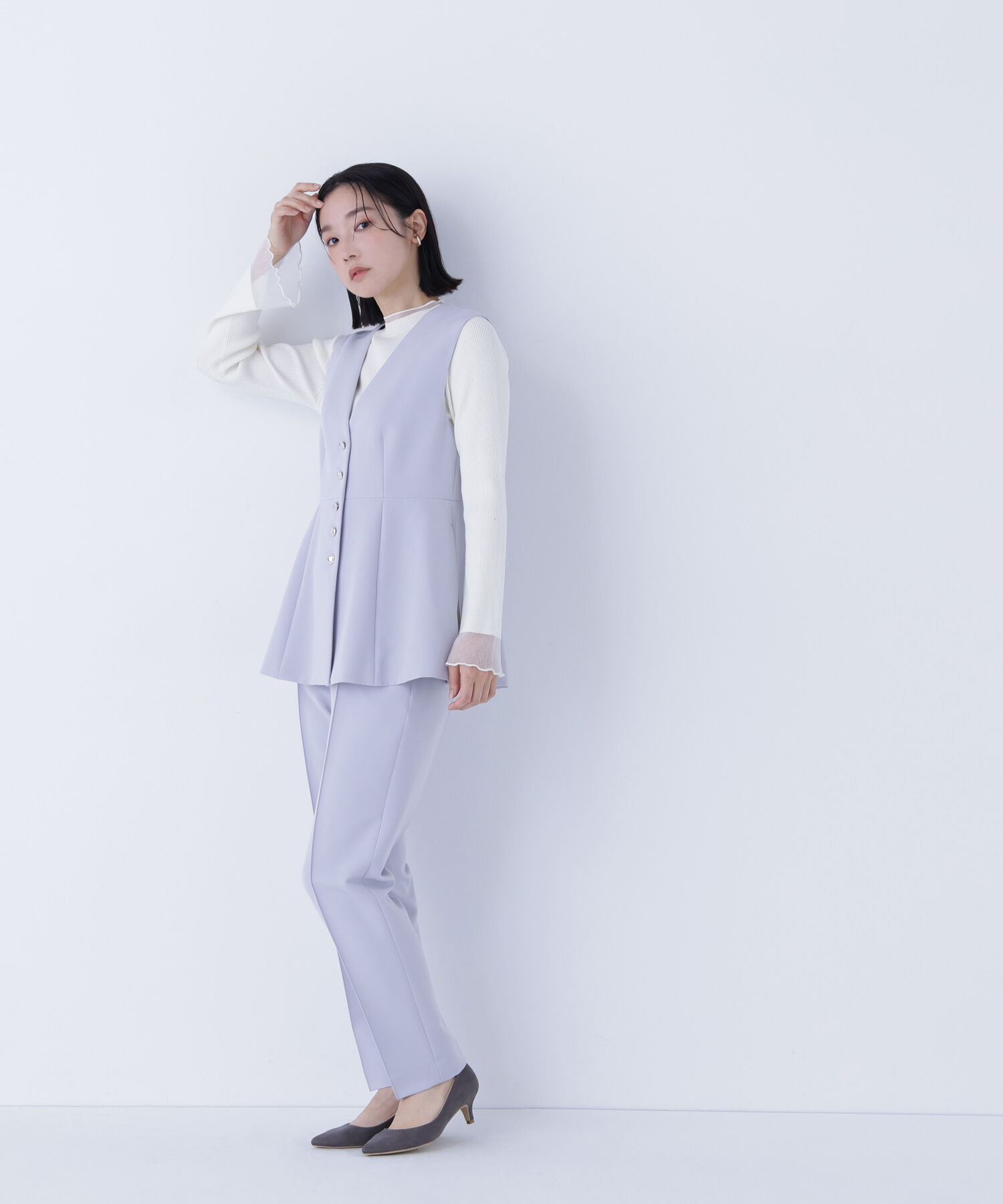  「フロントボタンペプラムジレ SETUP テーパードパンツ」|その他|