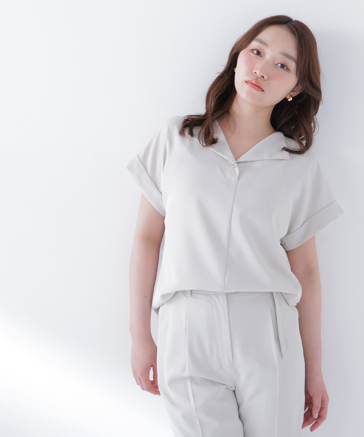  「クリアツイル SETUP 開襟ブラウス」|シャツ・ブラウス|オフベージュ