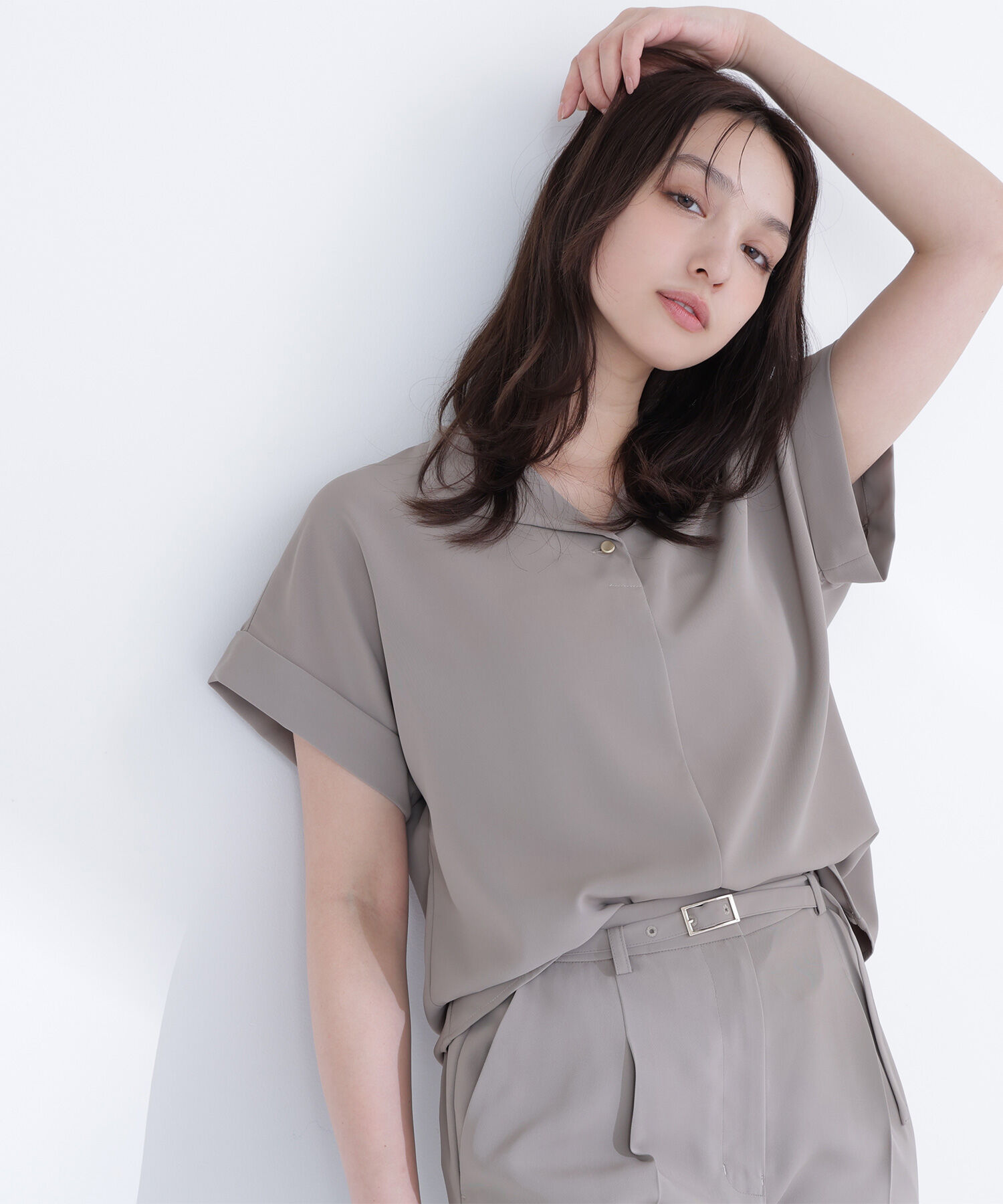  「クリアツイル SETUP 開襟ブラウス」|シャツ・ブラウス|オリーブモカ