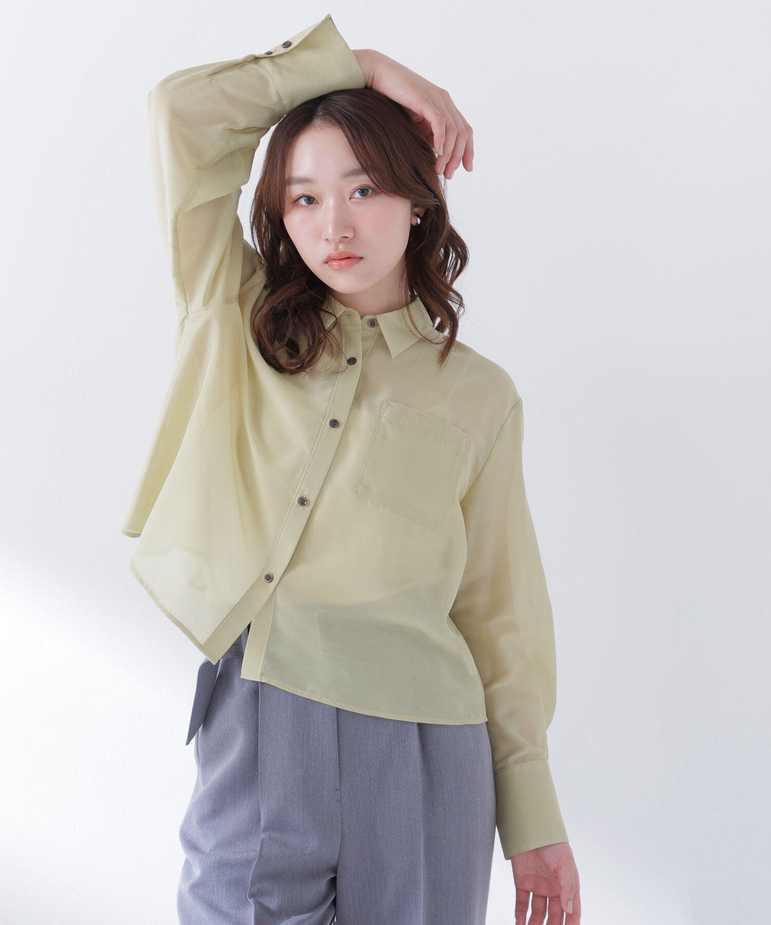  「シアークロップドシャツ」|シャツ・ブラウス|ライムグリー