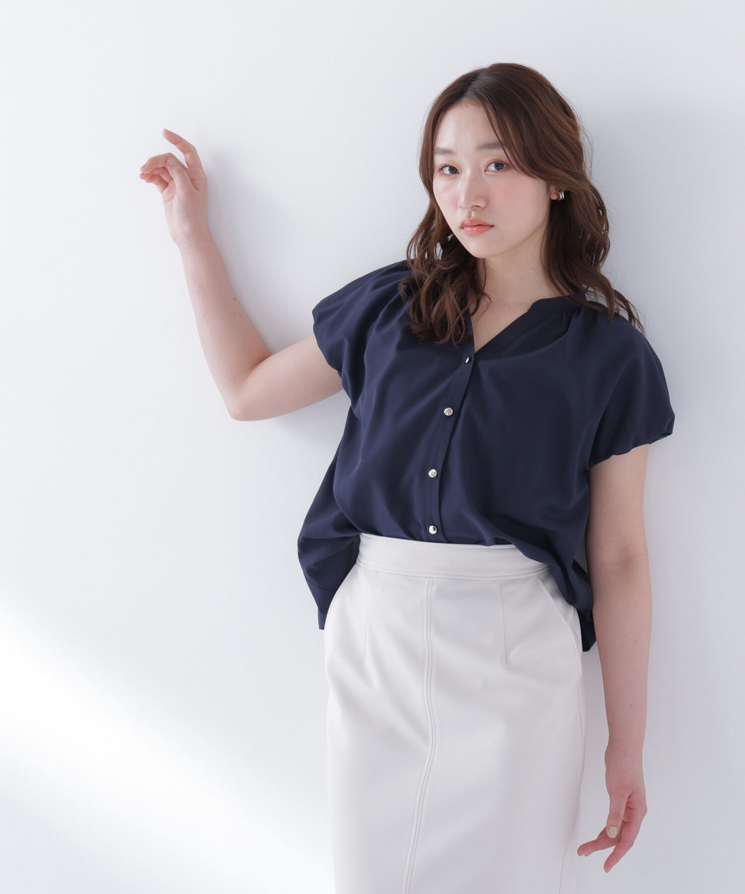  「バルーンスリーブブラウス」|シャツ・ブラウス|ネイビー