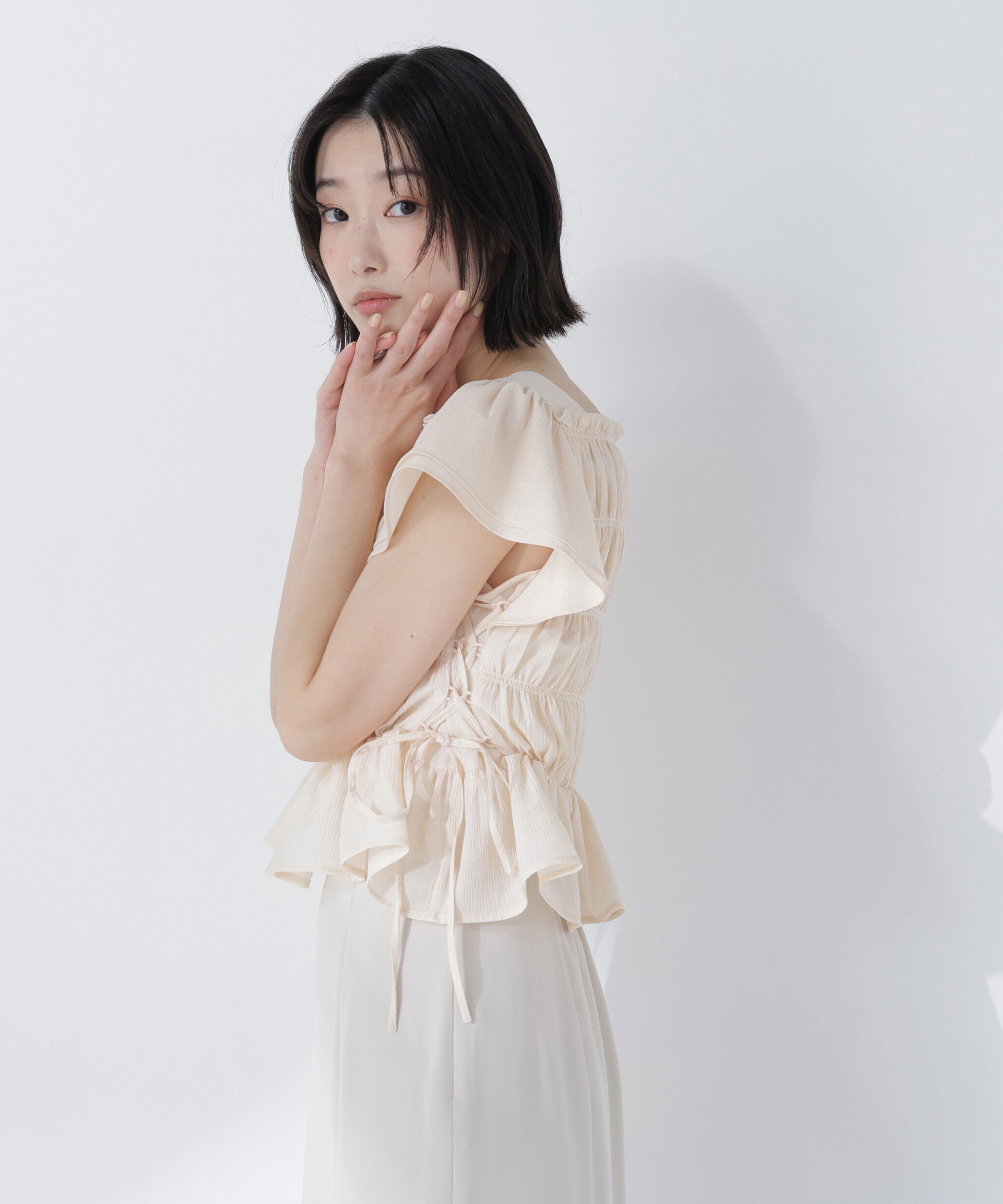  「レースアップフリルブラウス」|シャツ・ブラウス|