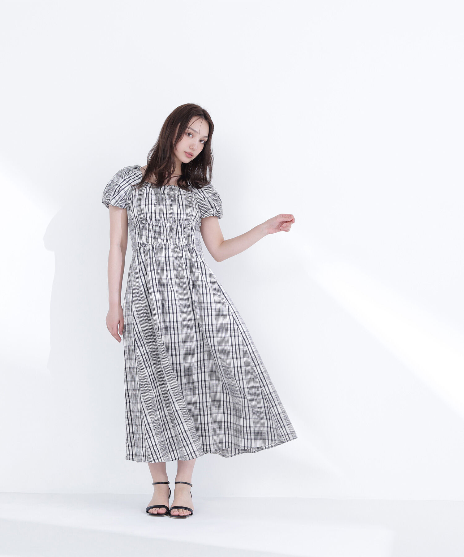  「チェックパフスリーブワンピース」|ワンピース|