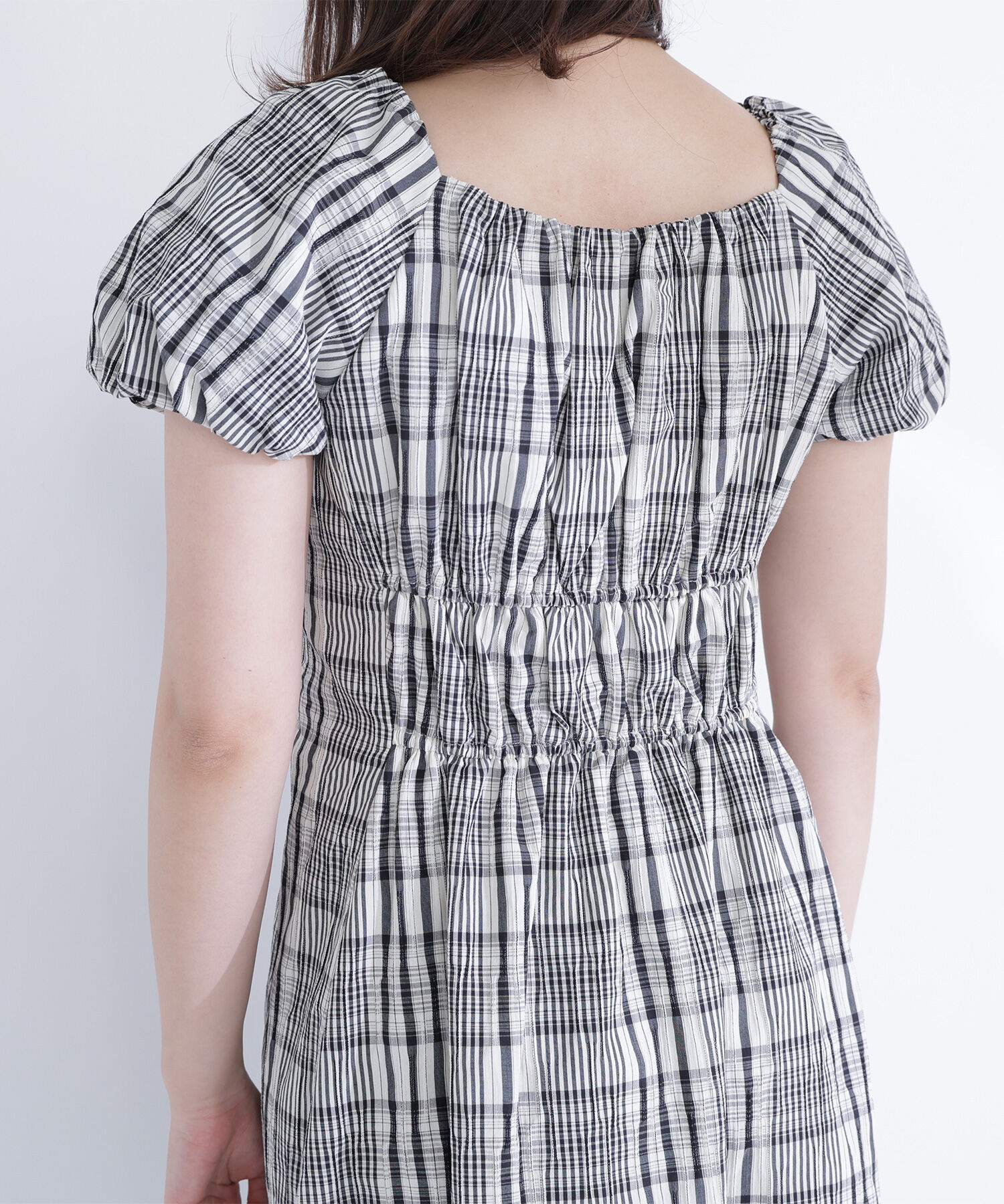  「チェックパフスリーブワンピース」|ワンピース|