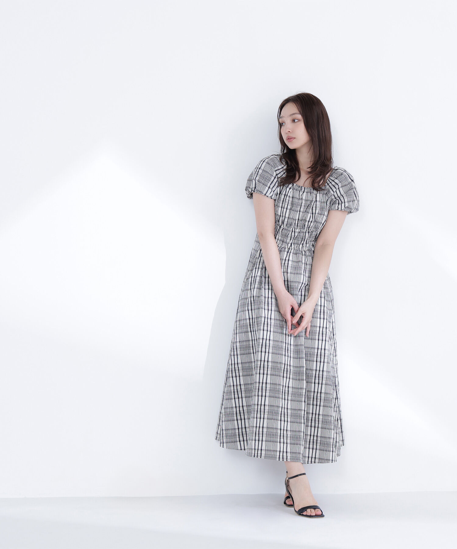  「チェックパフスリーブワンピース」|ワンピース|