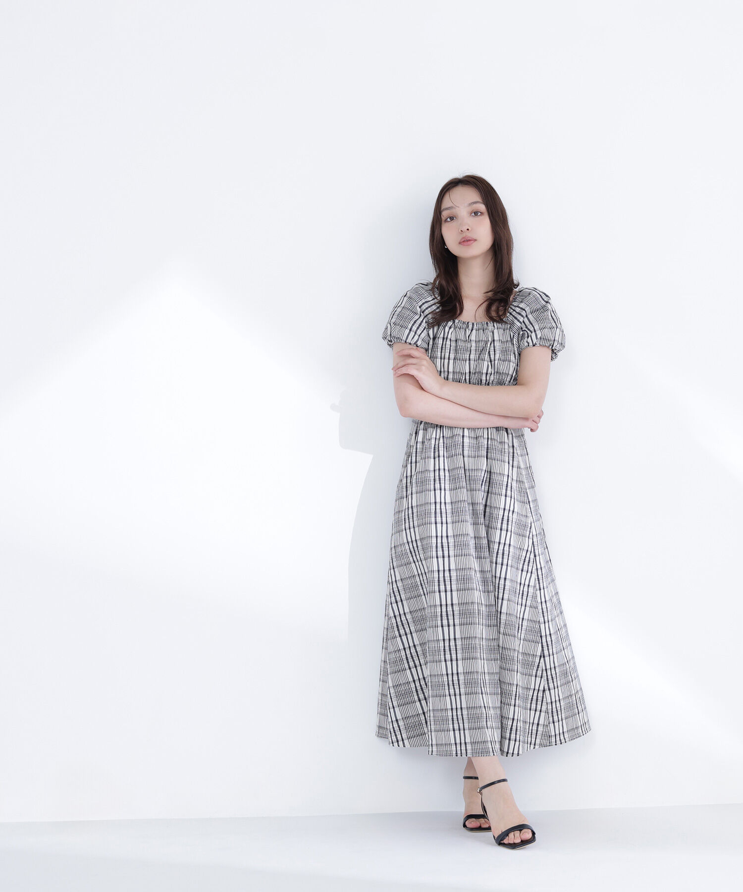  「チェックパフスリーブワンピース」|ワンピース|