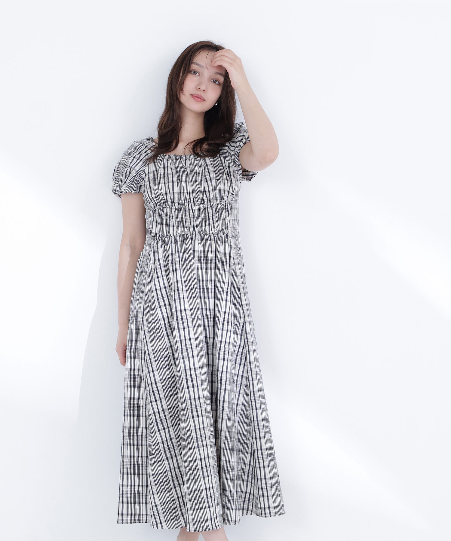  「チェックパフスリーブワンピース」|ワンピース|