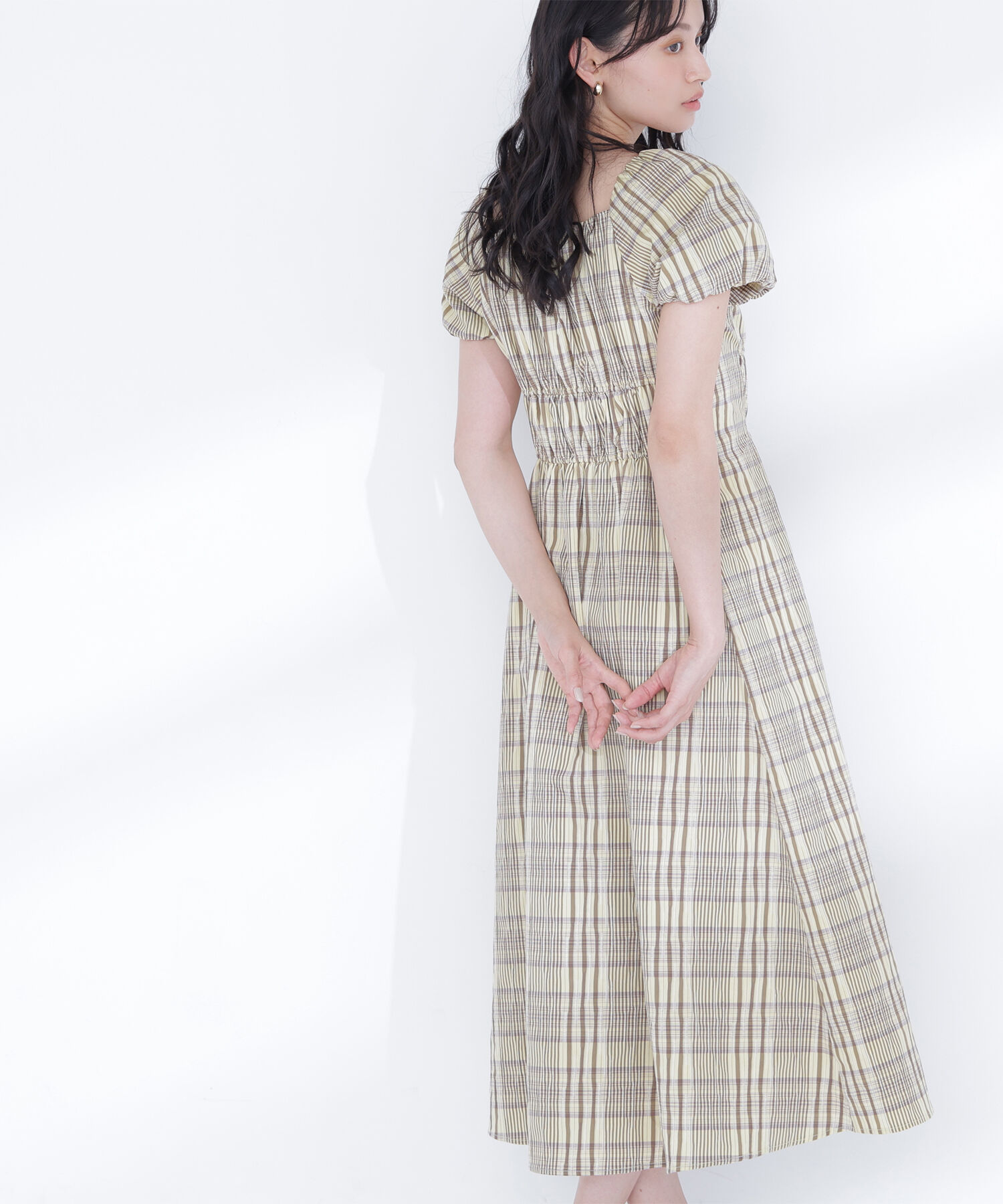  「チェックパフスリーブワンピース」|ワンピース|