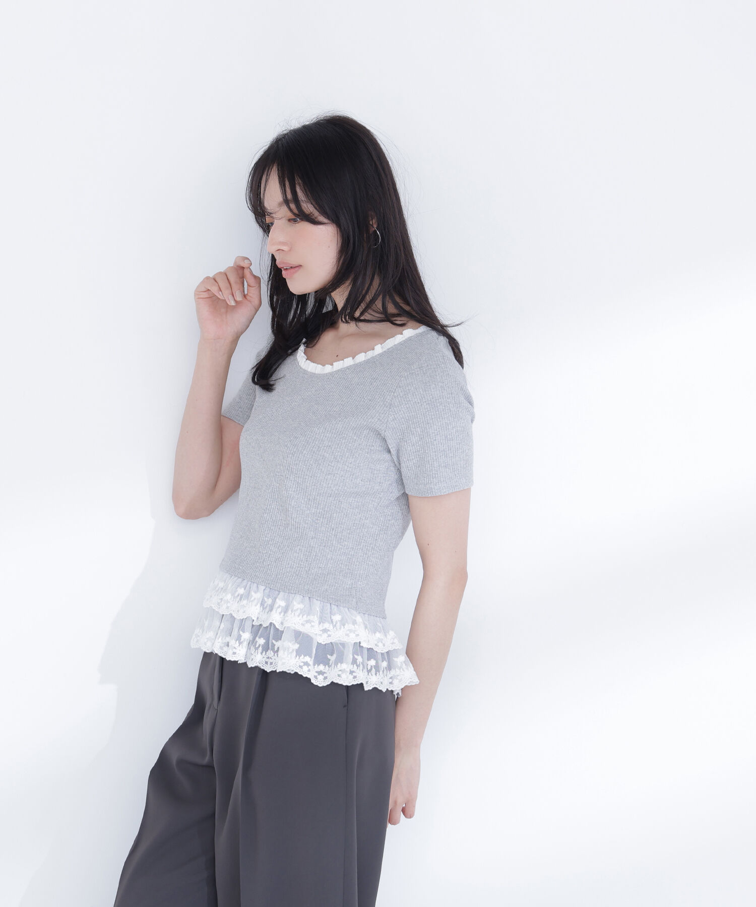  「レースドッキングフリルカットソー」|Tシャツ・カットソー|