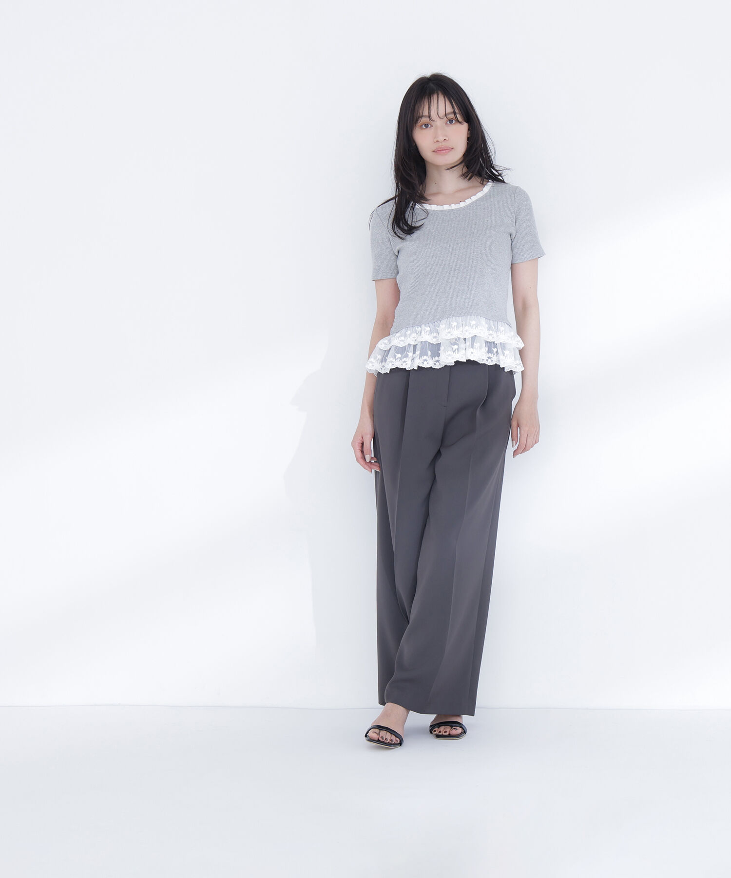  「レースドッキングフリルカットソー」|Tシャツ・カットソー|