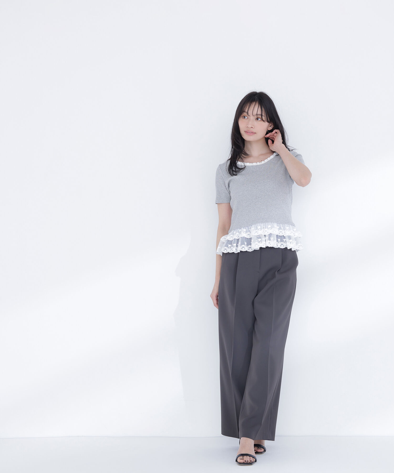  「レースドッキングフリルカットソー」|Tシャツ・カットソー|