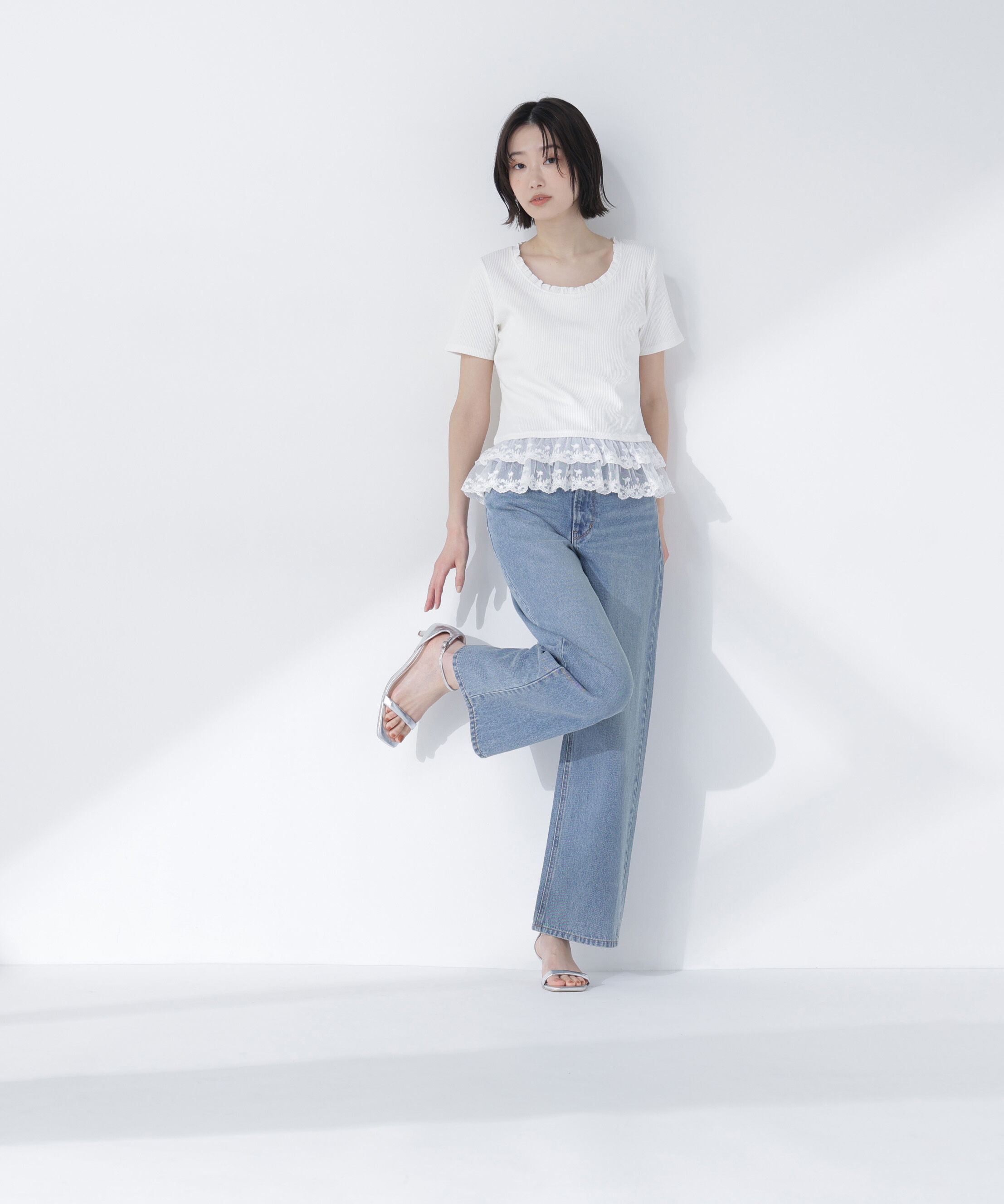  「レースドッキングフリルカットソー」|Tシャツ・カットソー|