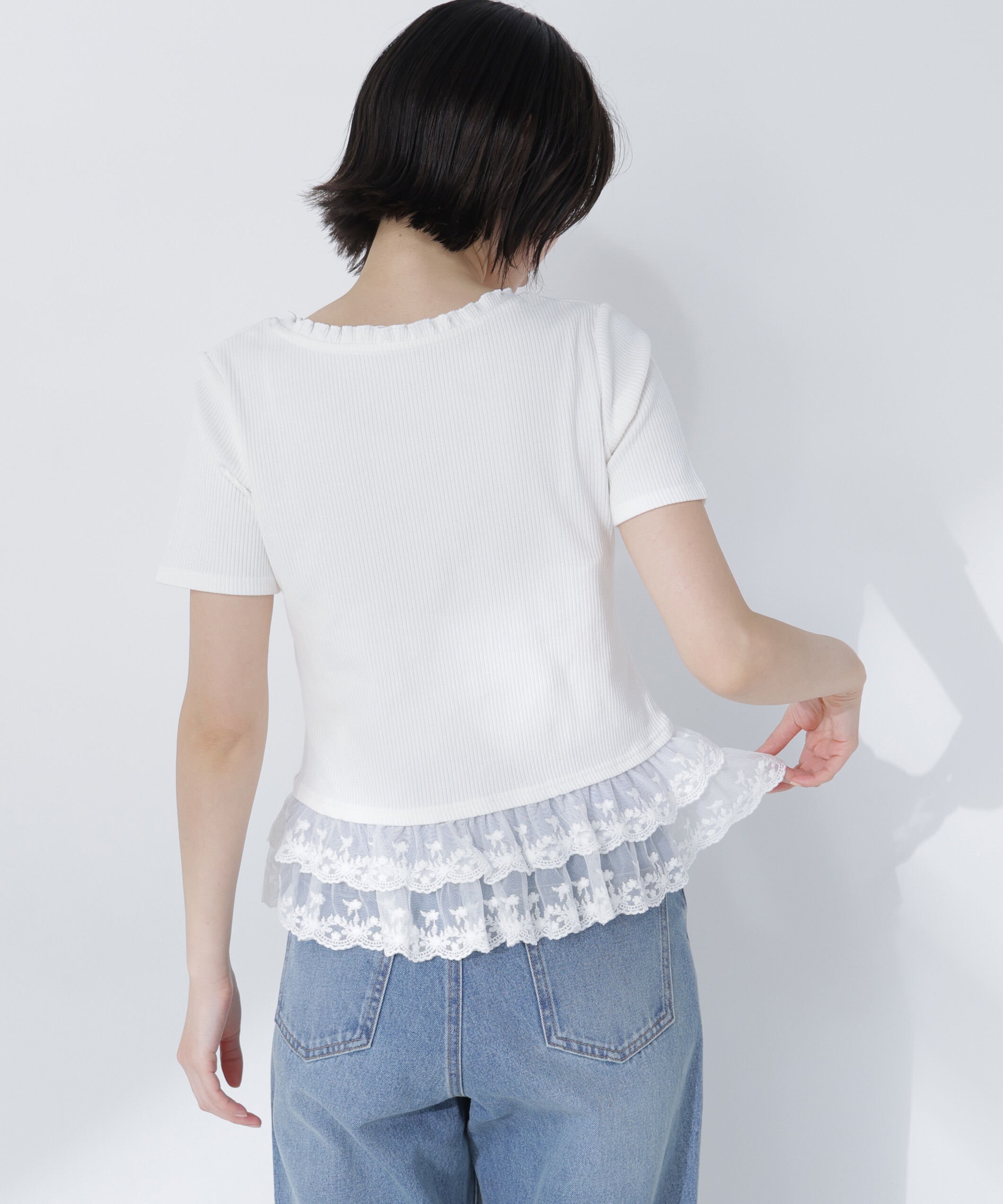  「レースドッキングフリルカットソー」|Tシャツ・カットソー|