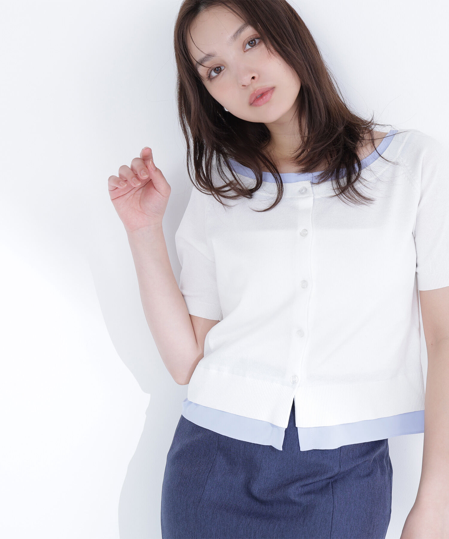  「シャツドッキングボートネックニット」|ニット・セーター|